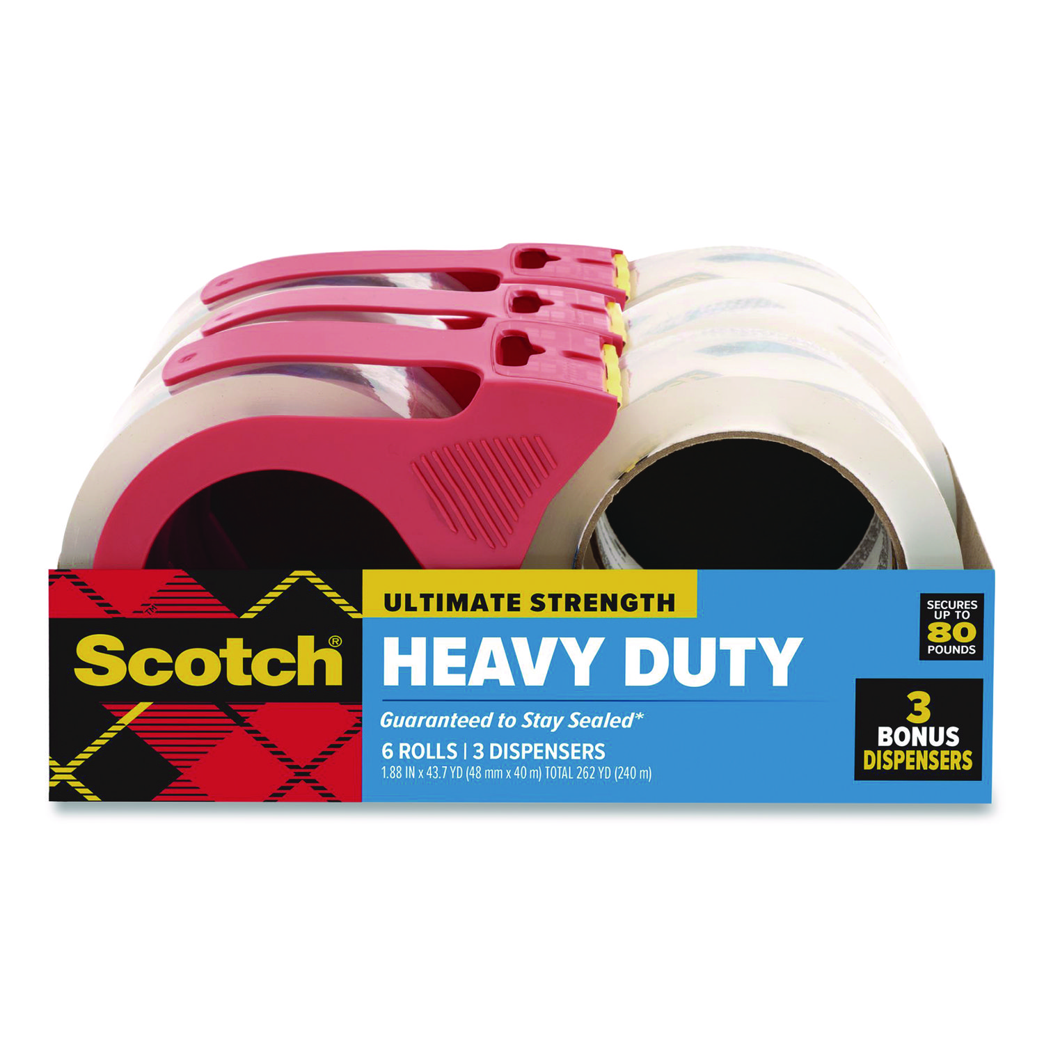 3850 Heavy-Duty Packaging Tape, 3" Core, 1.88" x 43.7 yd, Clear, 6/Pack