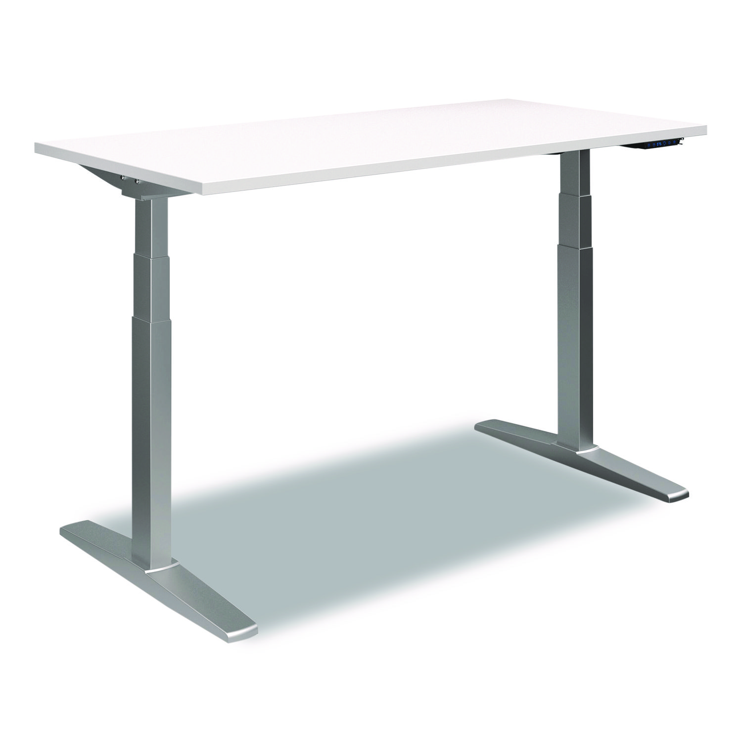 Electric Sit-Stand Desk with Micromovement Functionality, 55.1" x 27.5" x 25.5" to 51.1", White/Gray