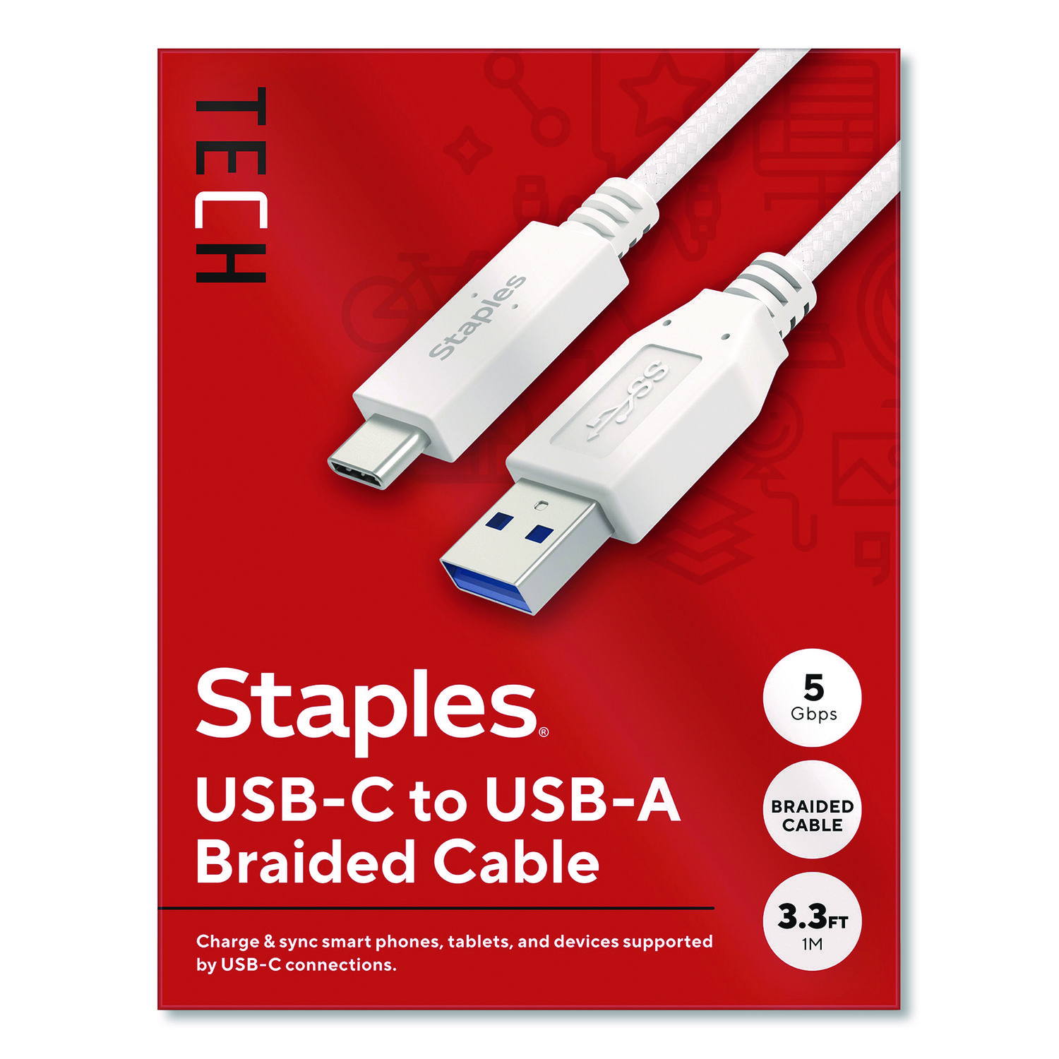 USB-C to USB-A 3.1 Charging Cable, 3.3 ft, White