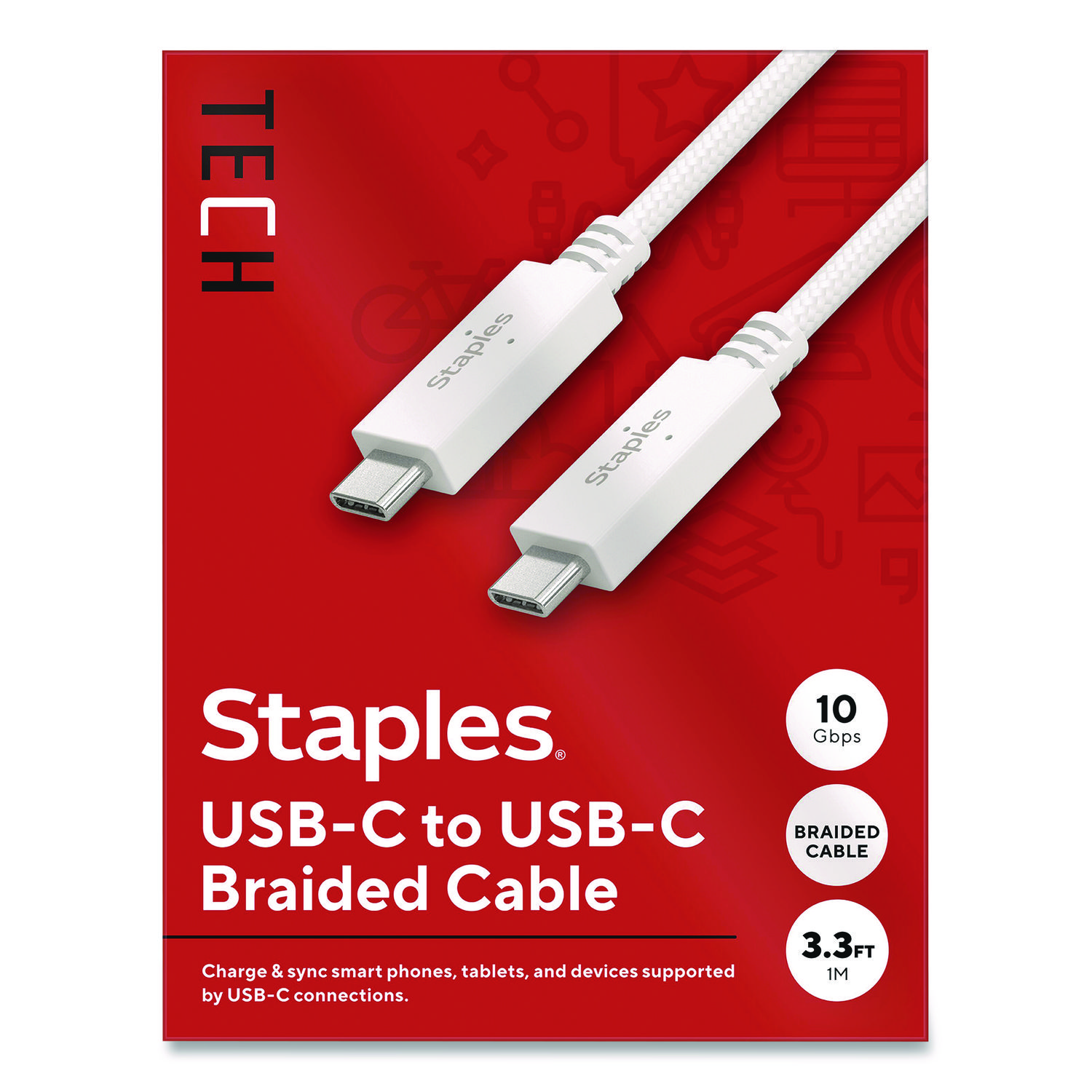USB-C to USB-C 3.2 Charging Cable, 3.3 ft, White