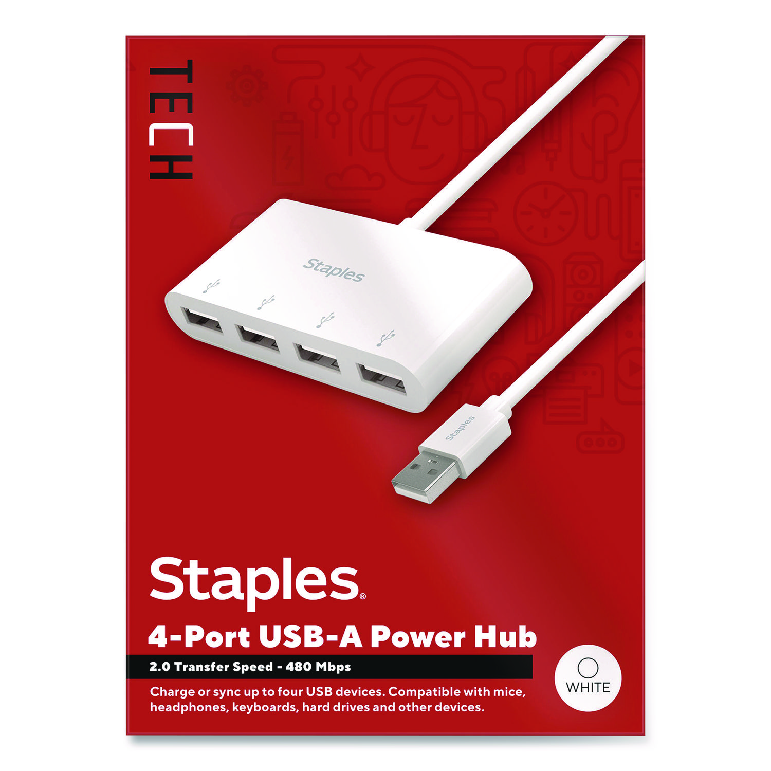 USB 2.0 Hubs, 4-Port, White