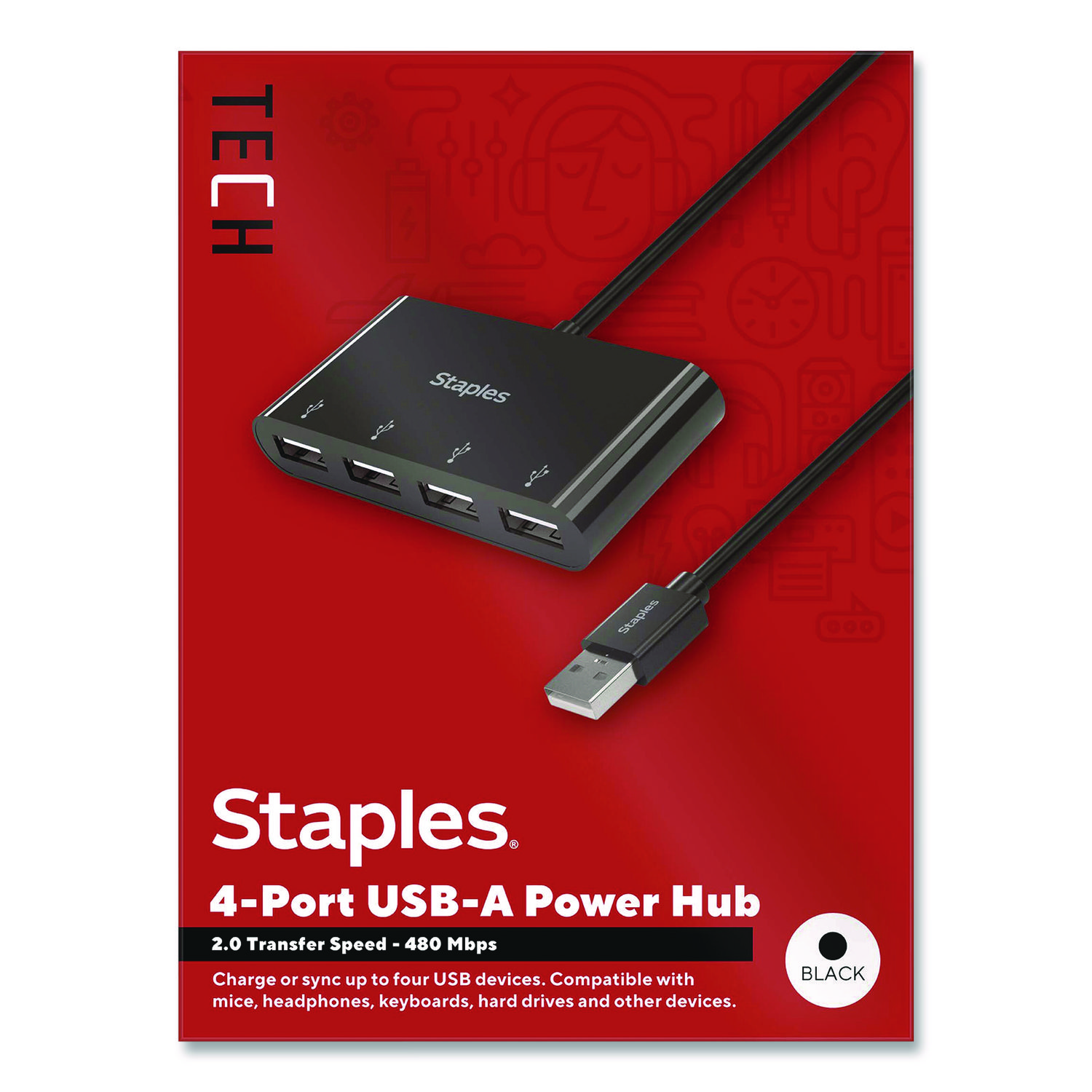 USB 2.0 Hubs, 4-Port, Black