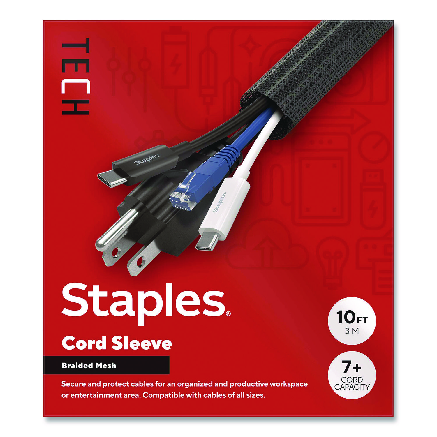 Cord Sleeve, 10 ft, Black