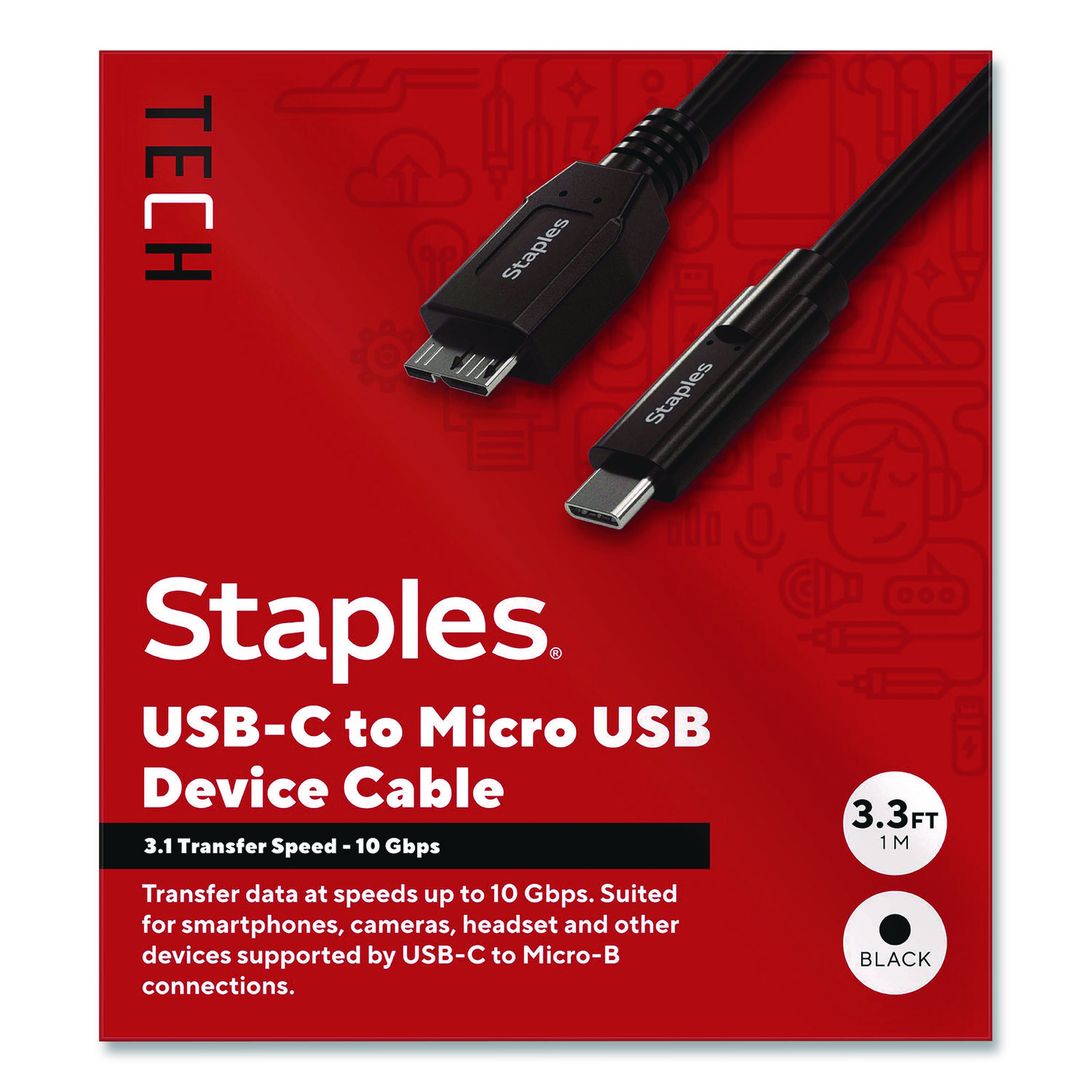 USB-C to Micro USB Type-B 3.1 Cable, 6 ft, Black