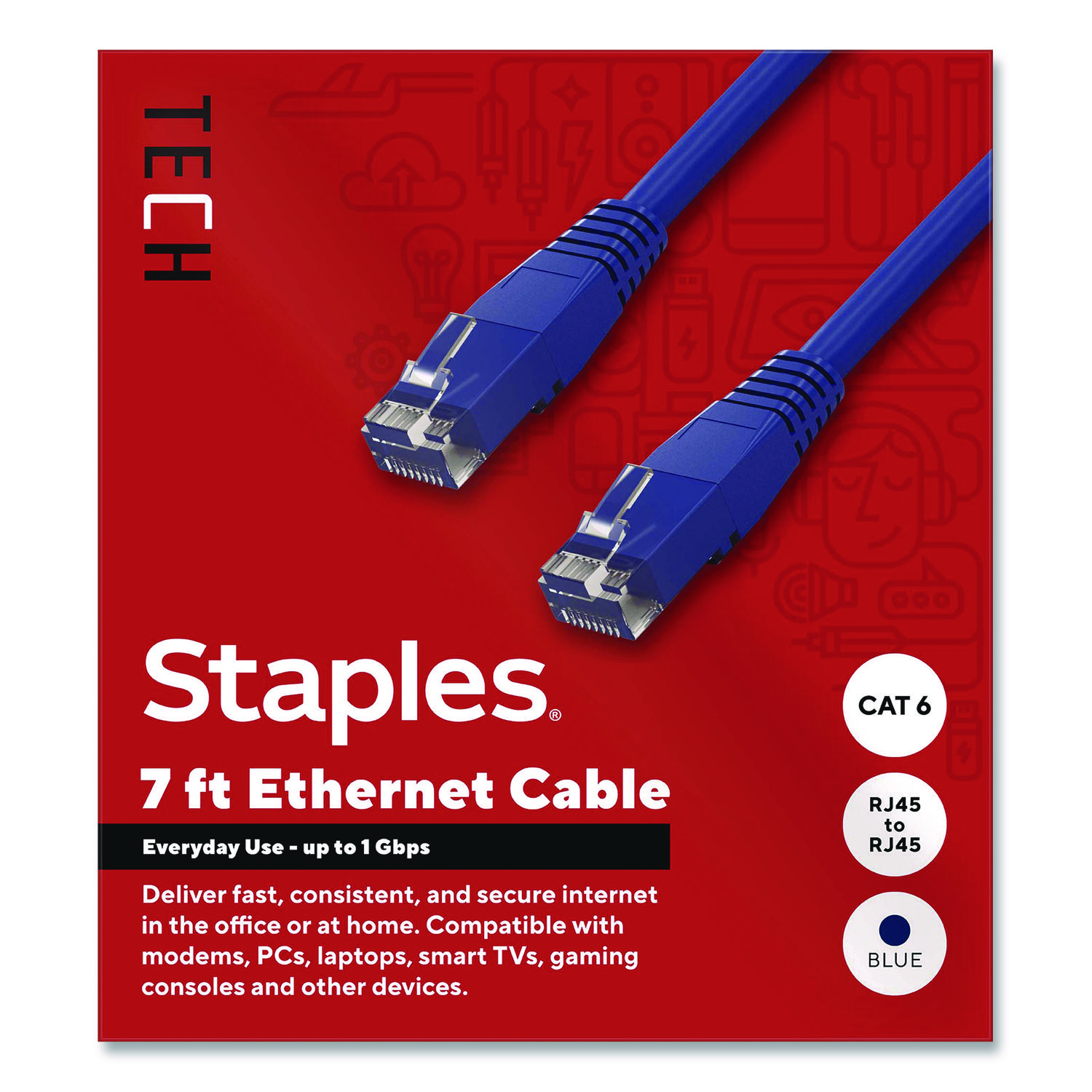 CAT6 Ethernet Cable, 7 ft, Blue