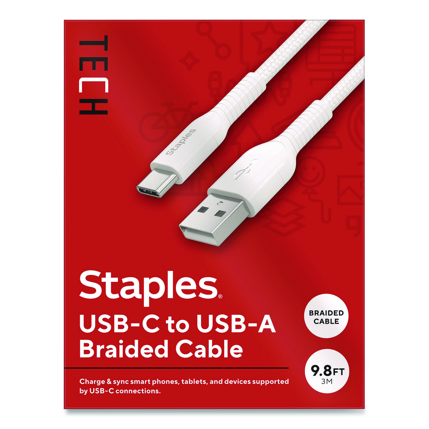 USB-C to USB-A 2.0 Charging Cable, 9.8 ft, White