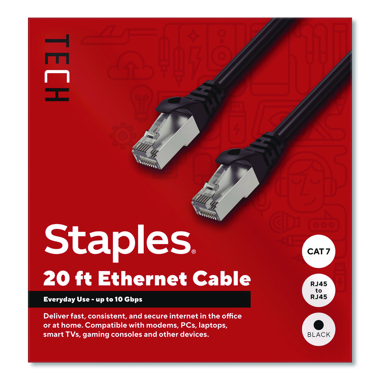 CAT7 Ethernet Cable, 20 ft, Black