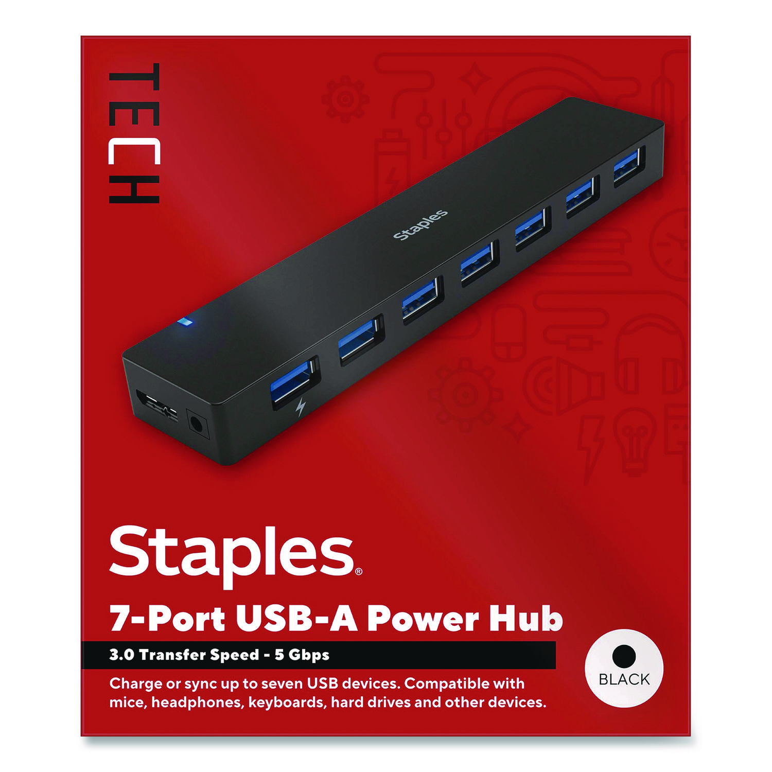 USB 3.0 Hubs, 7-Port, Black