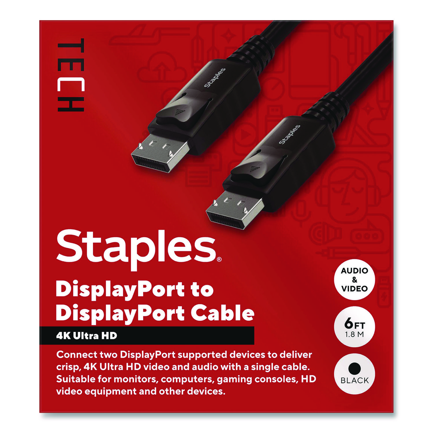 4K DisplayPort to DisplayPort Audio/Video Cable, 6 ft, Black