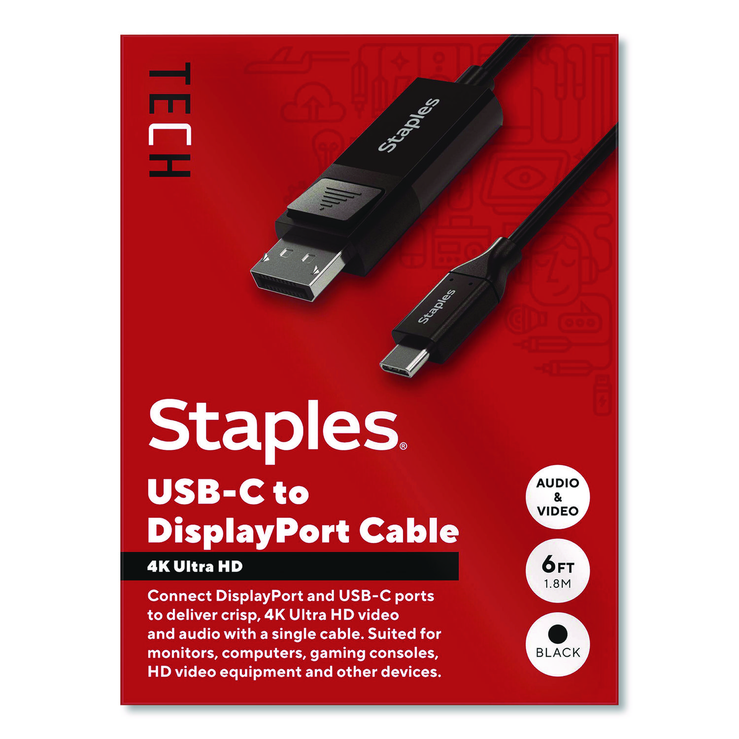 USB-C to DisplayPort Audio/Video Cable, 6 ft, Black