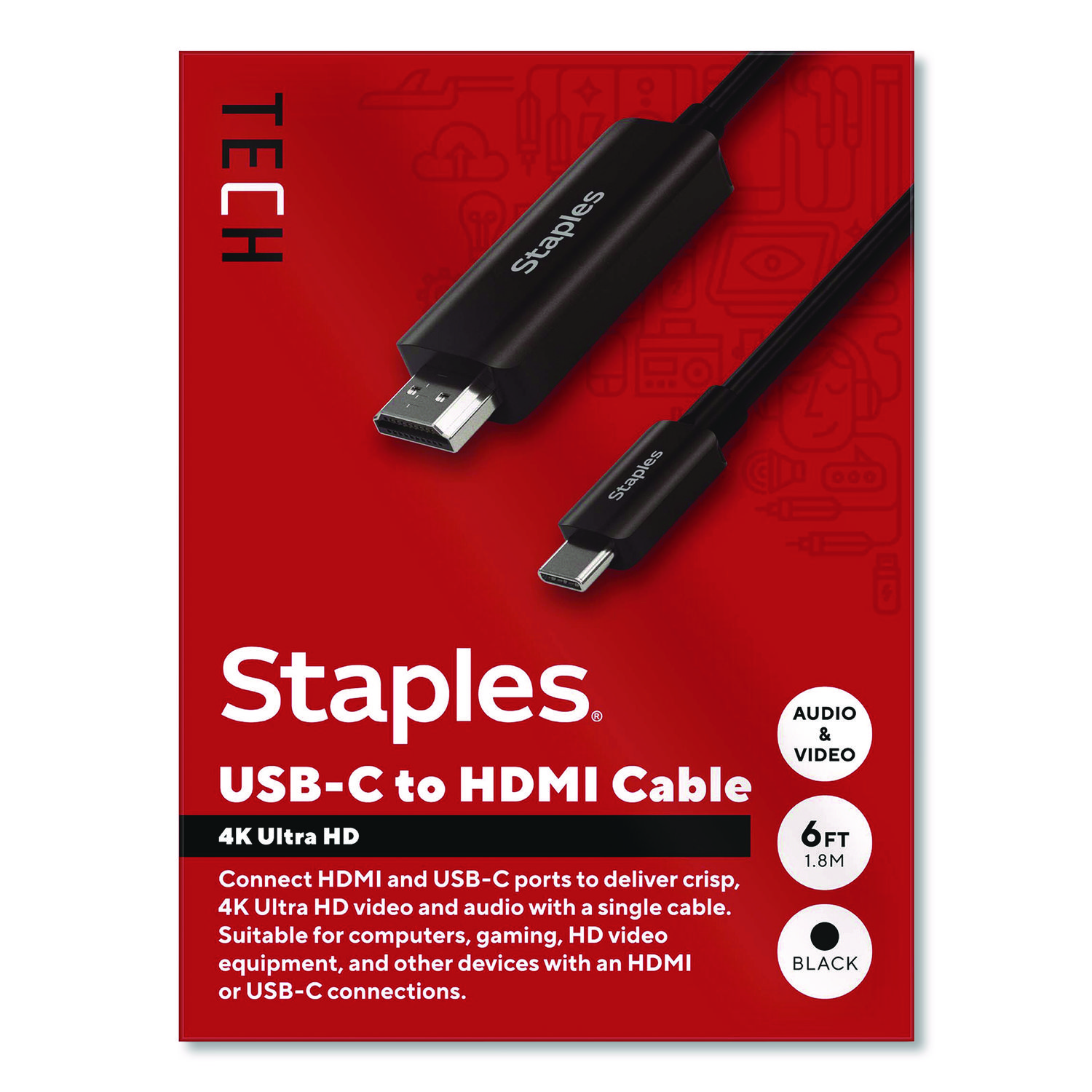USB-C to HDMI Audio/Video Cable, 6 ft, Black