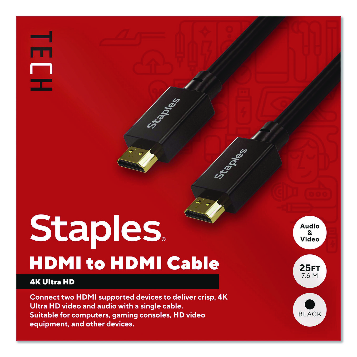 HDMI to HDMI Audio/Video Cable, 25 ft, Black