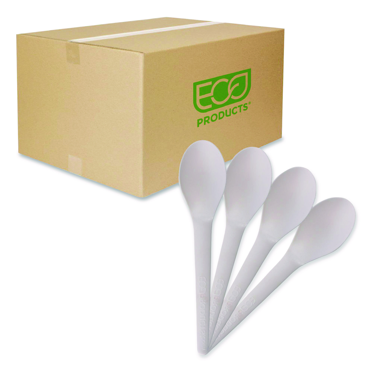 Plantware Compostable Cutlery, Spoon, Plastic, Pearl White, 50/Pack, 20 Pack/Carton