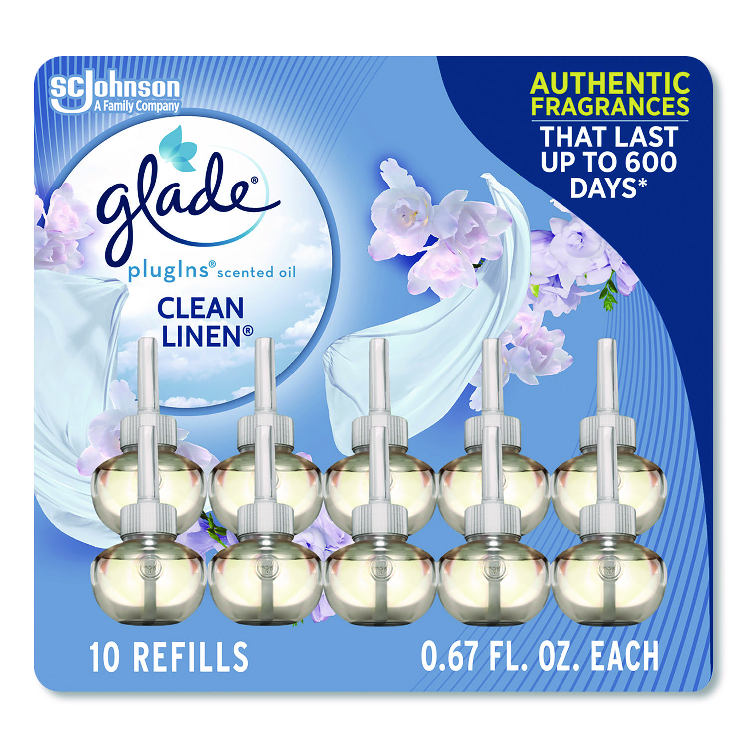 Plugins Scented Oil Refill, Clean Linen, 0.67 oz, 10/Pack