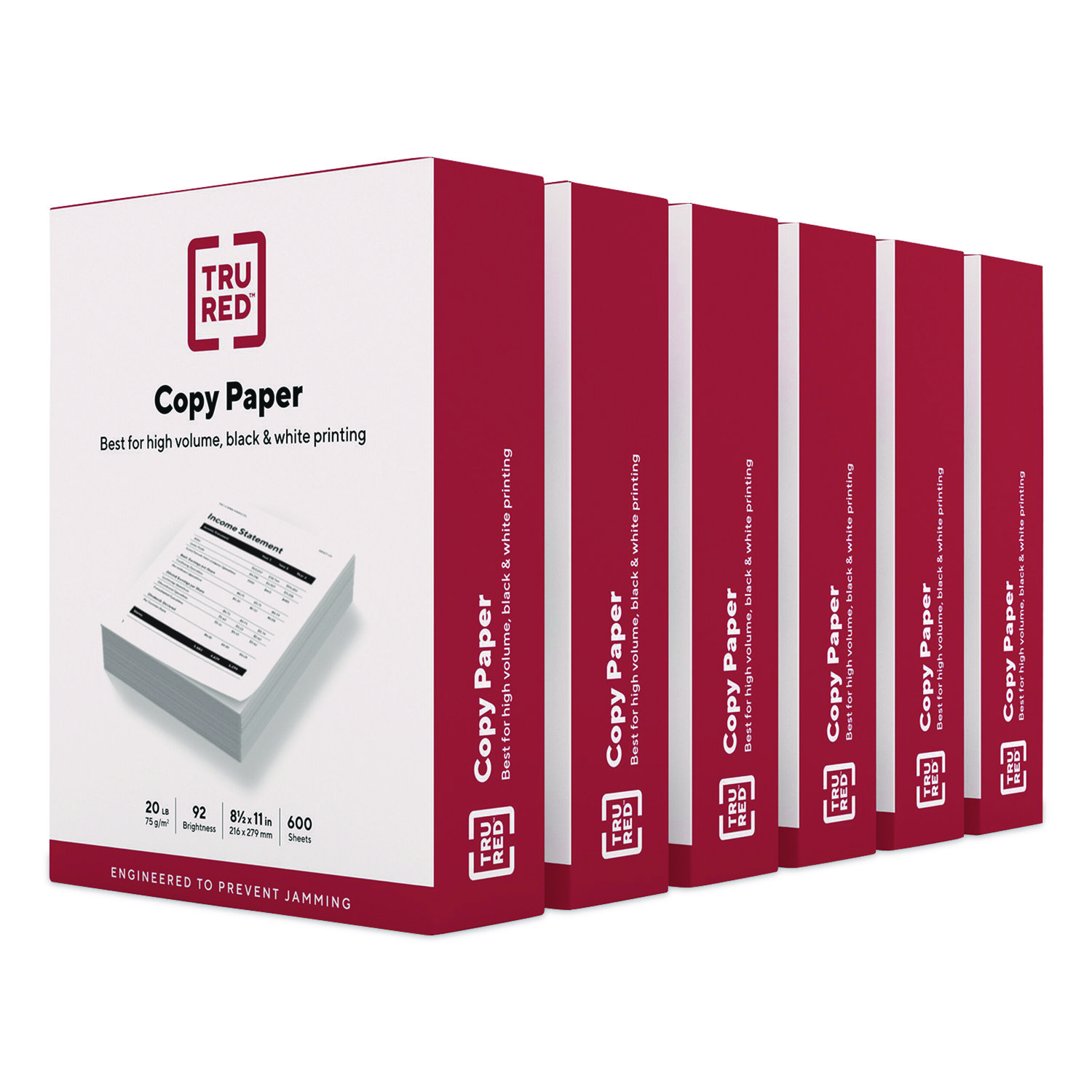 Copy Paper, 92 Bright, 20 lb Bond Weight, 8.5 x 11, 600 Sheets/Ream, 6 Reams/Carton