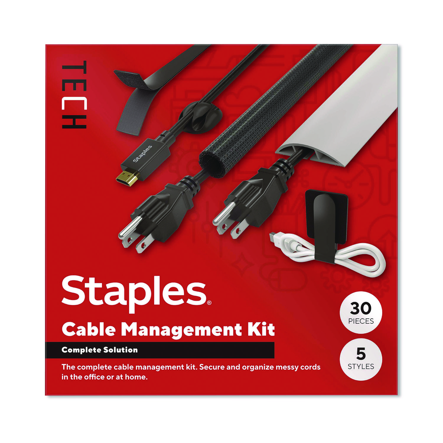Cable Management Kit, Black/Gray, 30 Pieces/Pack