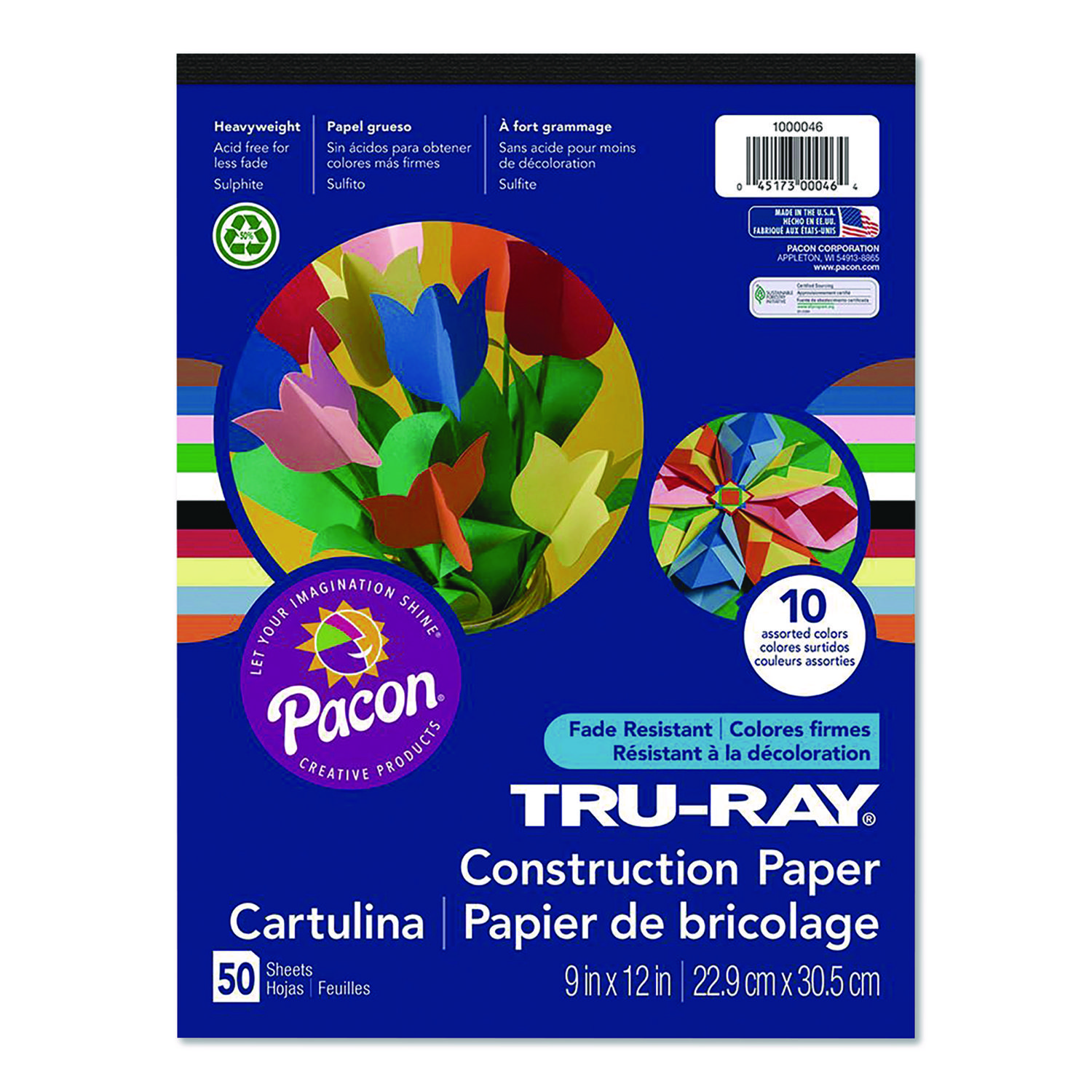Tru-Ray Construction Paper, 9 x 12, Assorted Colors, 50 Sheets/Pad