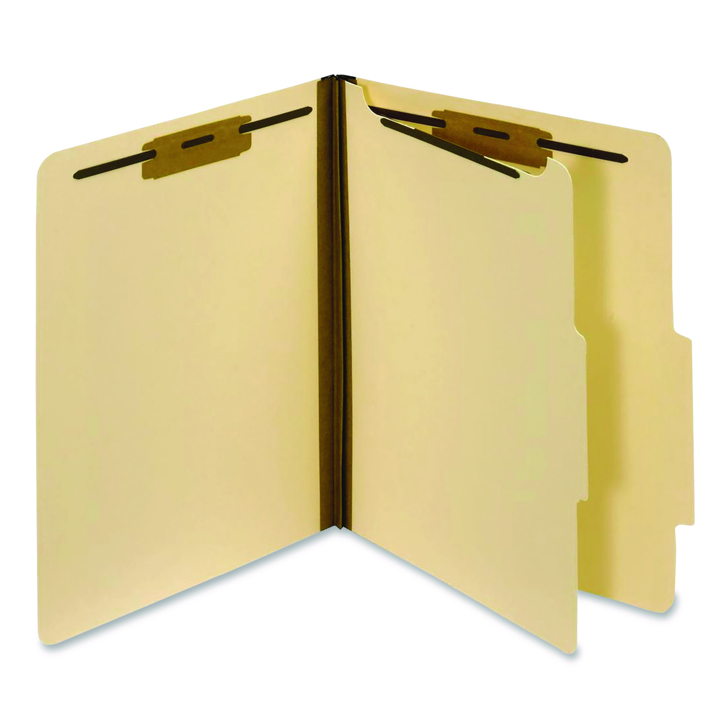 Manila Top Tab Classification Folders, 2/5-Cut Tab, Expands 1.75", 1 Divider, 4 Fasteners, Letter Size, Manila, 10/Box
