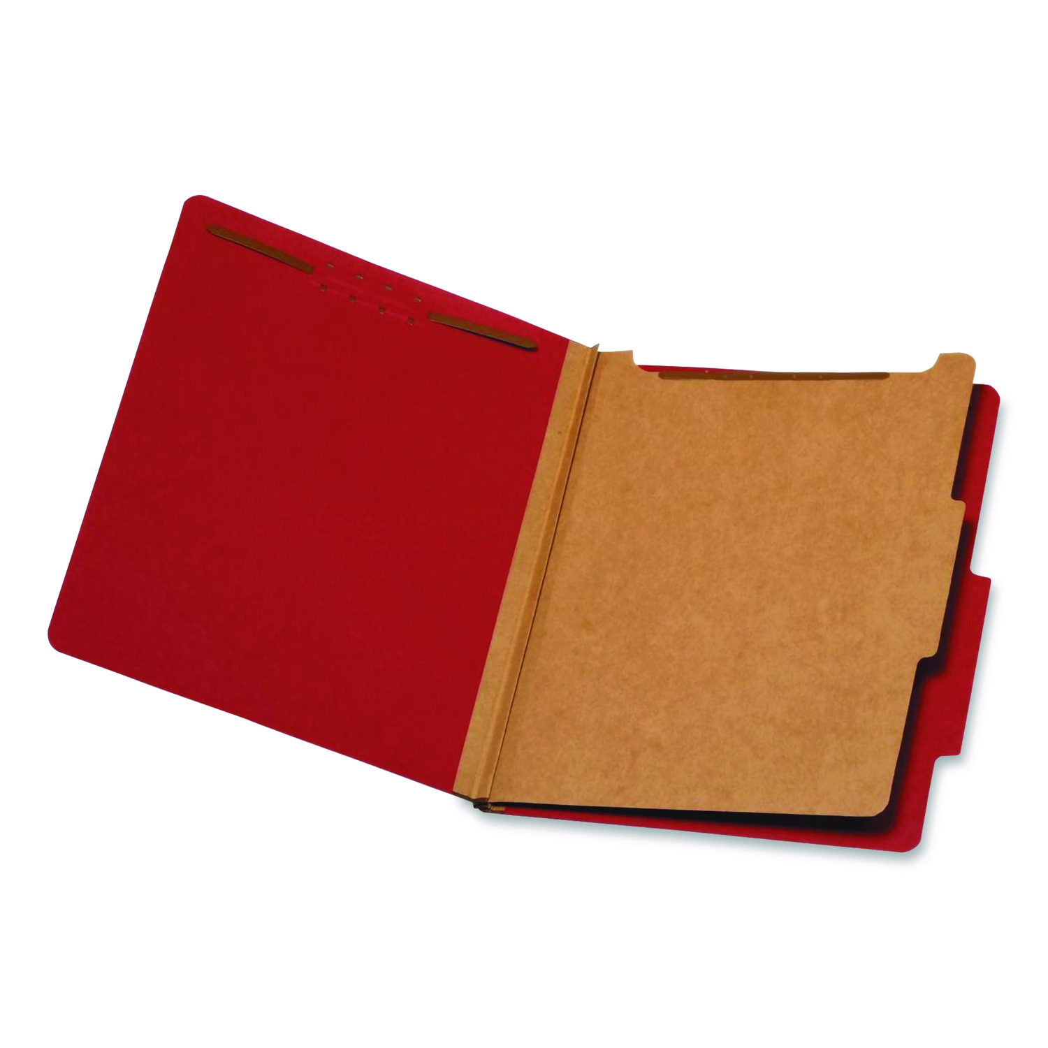 Pressboard Top Tab Classification Folders, 2/5-Cut Tab, Expands 1.75", 1 Divider, 4 Fasteners, Letter Size, Bright Red, 10/BX