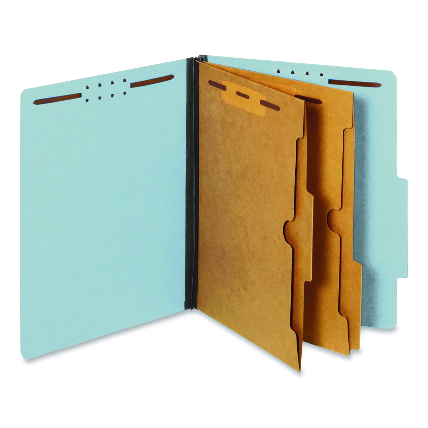 Pressboard Classification Folders, 2/5 Tab, Expands 2.5", 2 Full-Pocket Dividers, 6 Fasteners, Letter Size, Light Blue, 10/BX