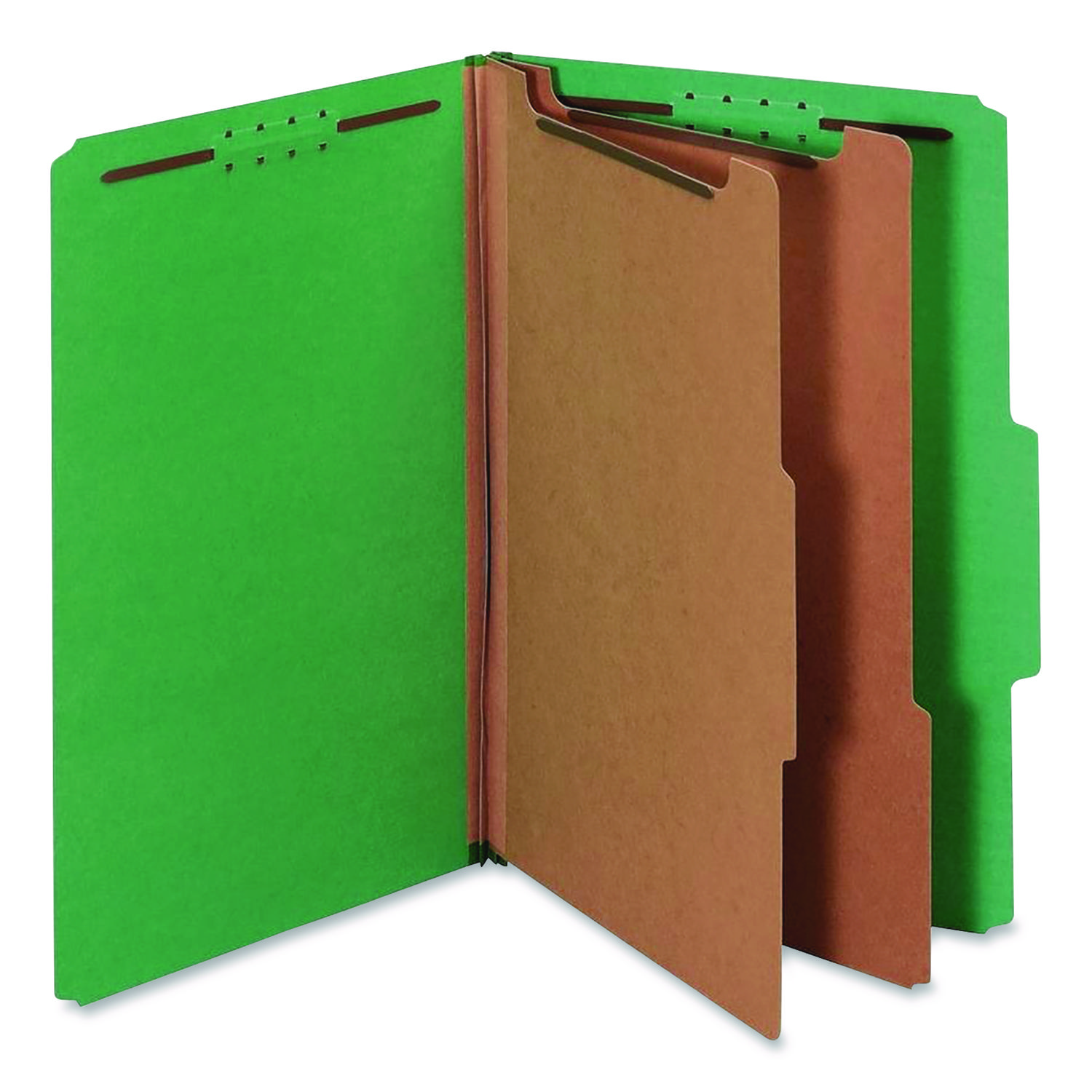 Pressboard Top Tab Classification Folders, 2/5-Cut Tab, Expands 2.5", 2 Dividers, 6 Fasteners, Legal Size, Dark Green, 10/Box