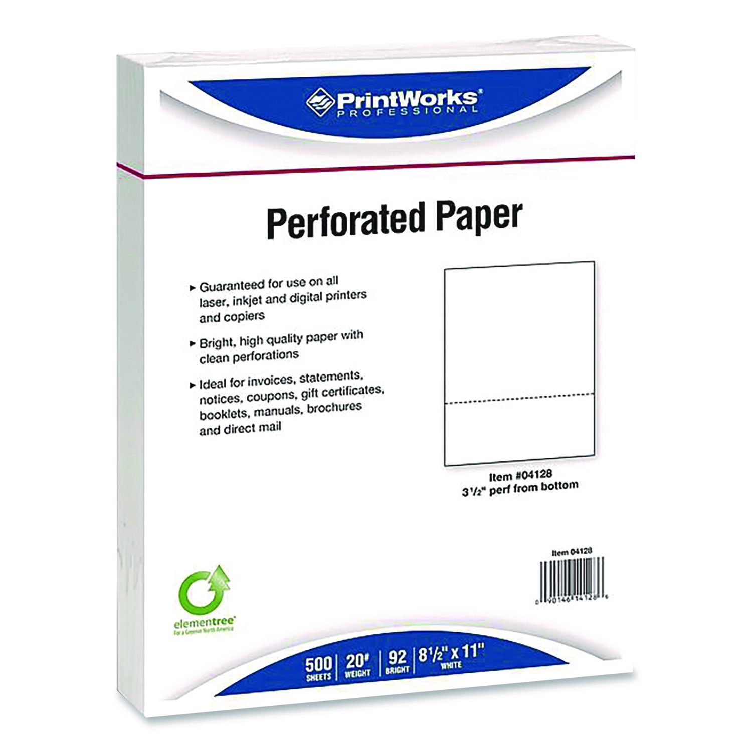 Perforated Paper, 92 Bright, Perforated 3.5" from Bottom, 8.5 x 11, White, 500 Sheets/Ream, 5 Reams/Carton