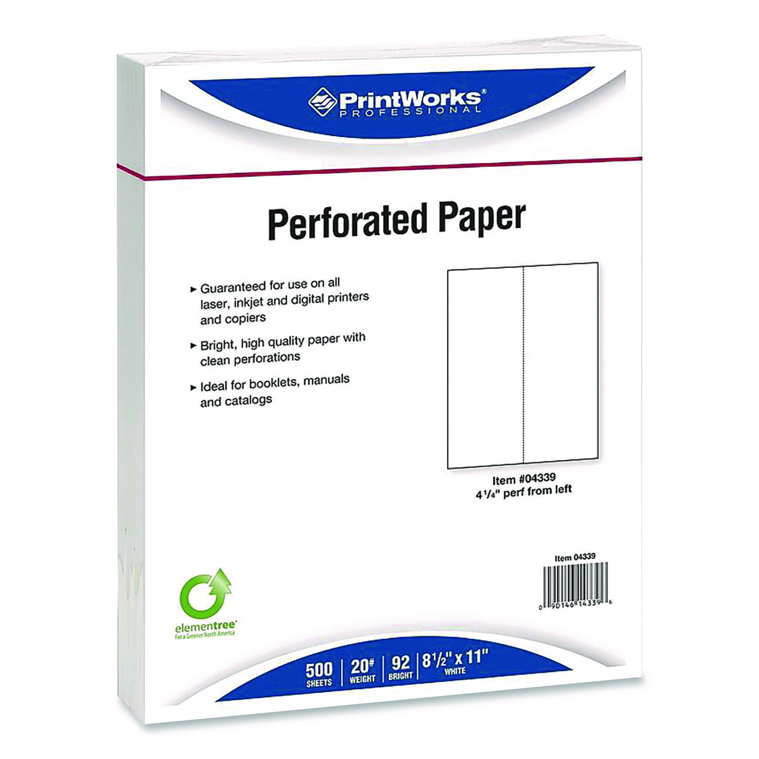Perforated Paper, 92 Bright, Perforated 4.25" from Left, 8.5 x 11, White, 500 Sheets/Ream, 5 Reams/Carton