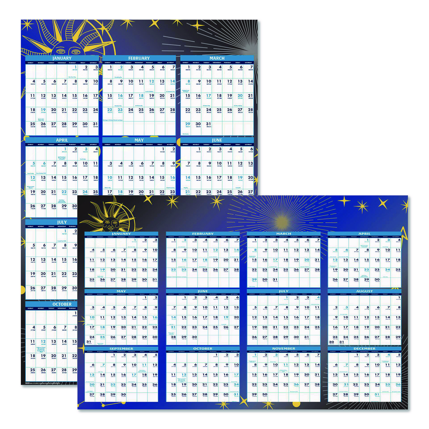Recycled Stargazer Laminated Wall Planner, Celestial Artwork, 24 x 37, White/Blue/Gold Sheets, 12-Month (Jan to Dec): 2026
