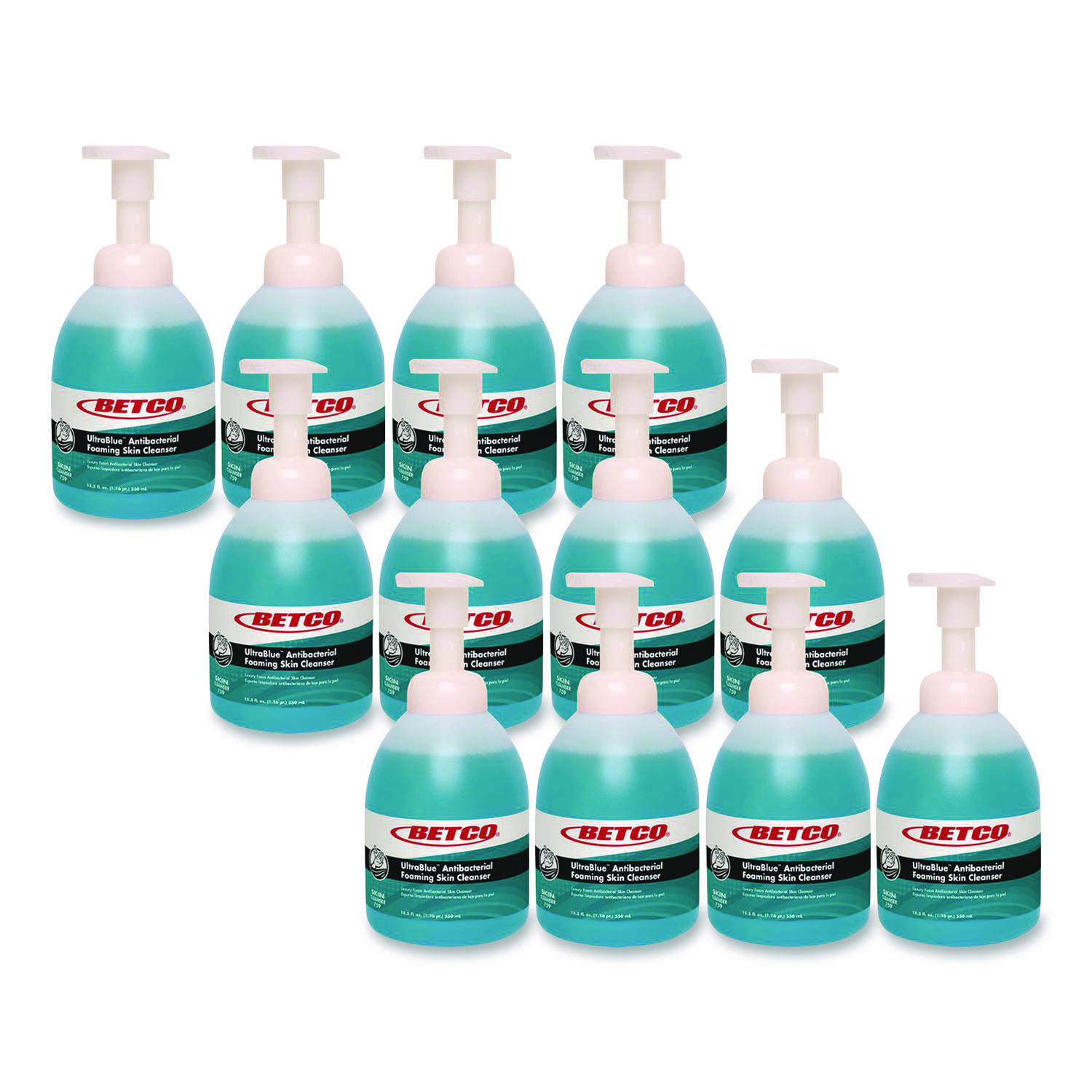 UltraBlue Antibacterial Foaming Skin Cleanser, Fragrance-Free, 500 mL Bottle, 12/Carton