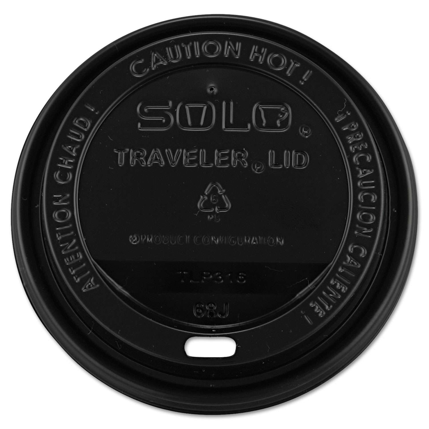 Traveler Drink-Thru Lids, 10-24oz Cups, Black, 100/Sleeve, 10 Sleeves/Carton