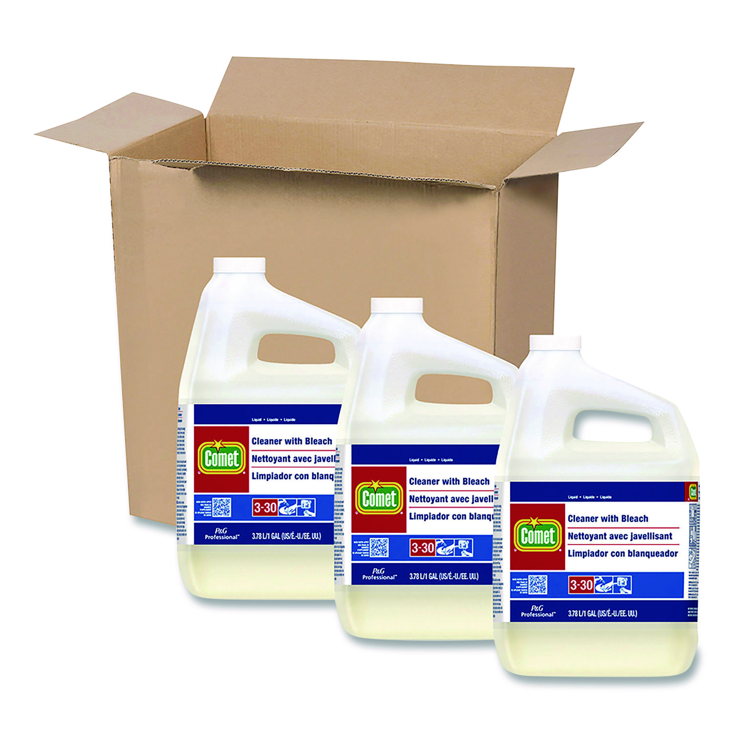 Cleaner with Bleach, Liquid, One Gallon Bottle, 3/Carton