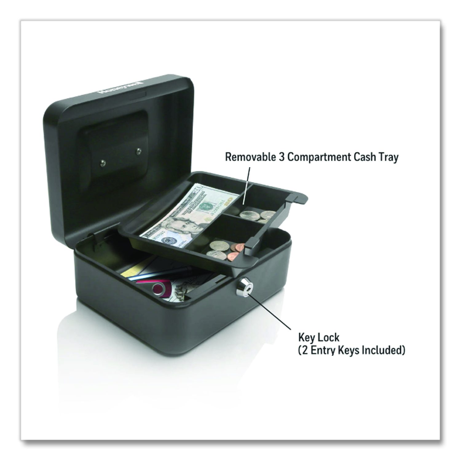 Cash Management Box, 4 Compartments, Key Lock, 7.9