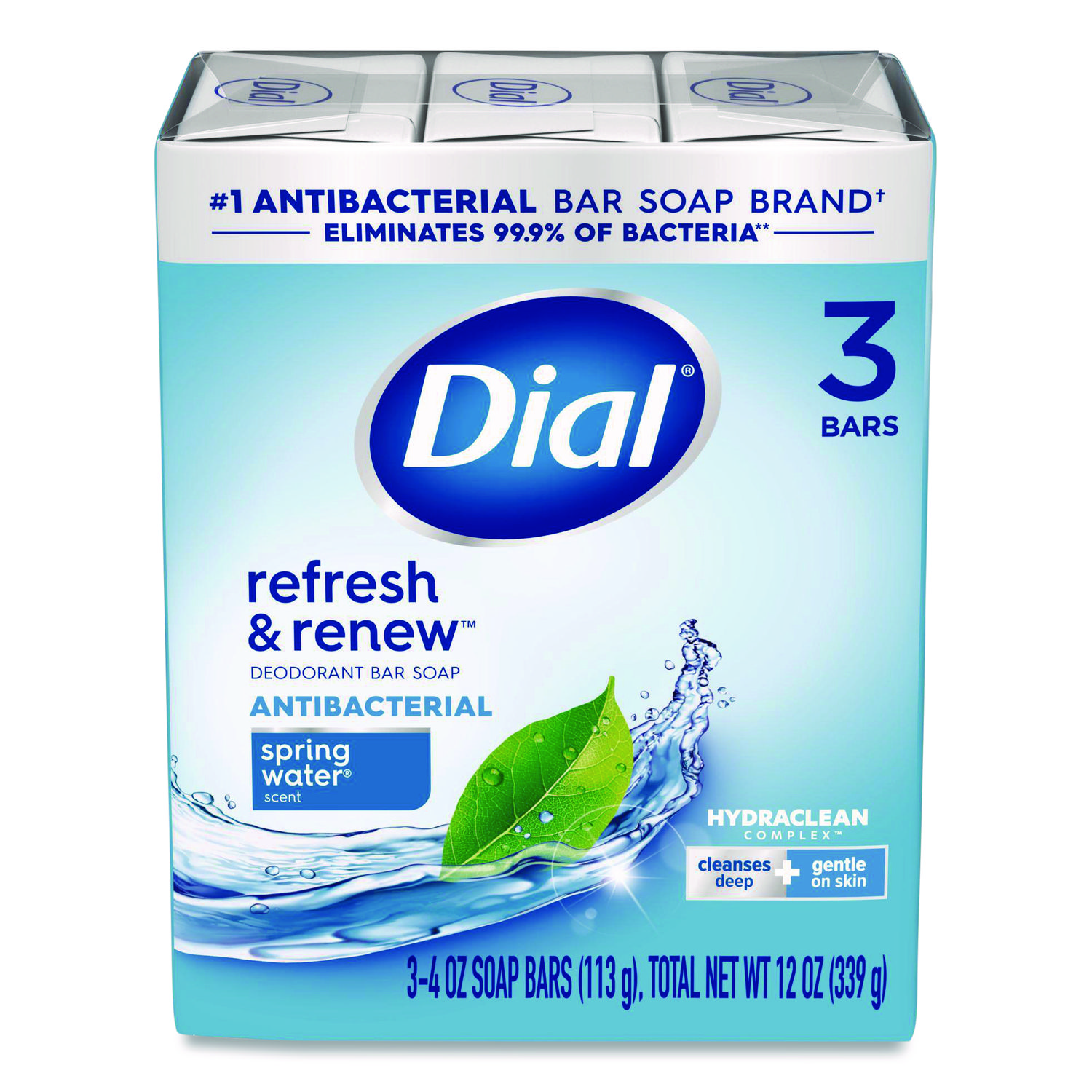 Refresh and Renew Antibacterial Deodorant Bar Soap, Spring Water Scent, 4 oz, 3 Bars/Pack, 4 Packs/Carton
