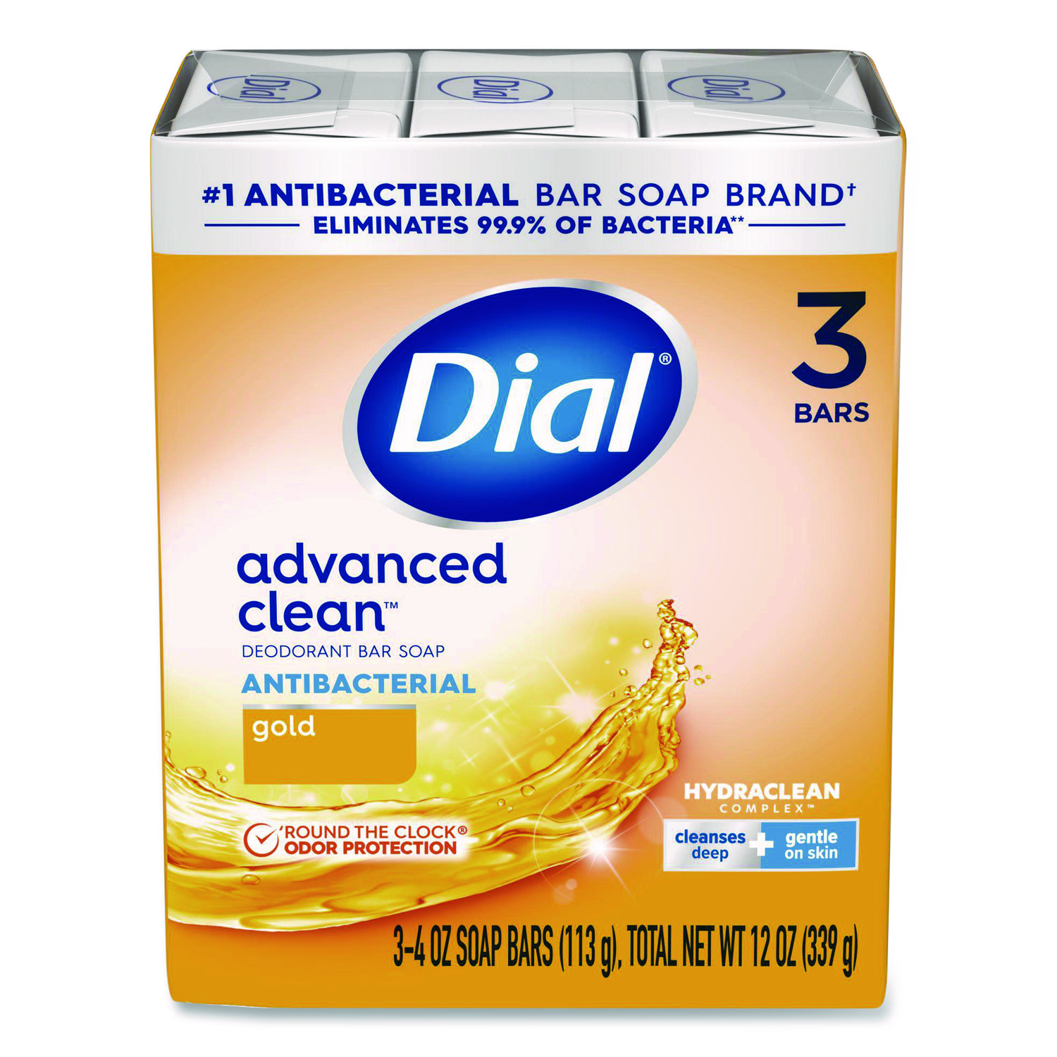 Advanced Clean Antibacterial Deodorant Bar Soap, Gold Scent, 4 oz, 3/Pack, 4 Packs/Carton