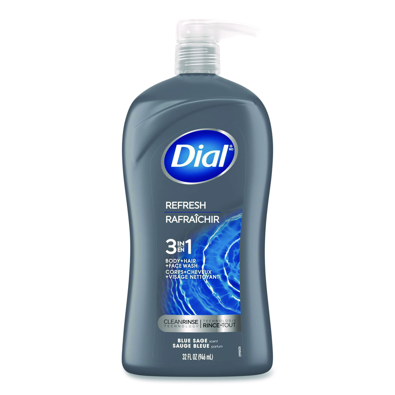 Men Refresh 3-in-1 Body, Hair and Face Wash, Blue Sage Scent, 32 oz, 4/Carton