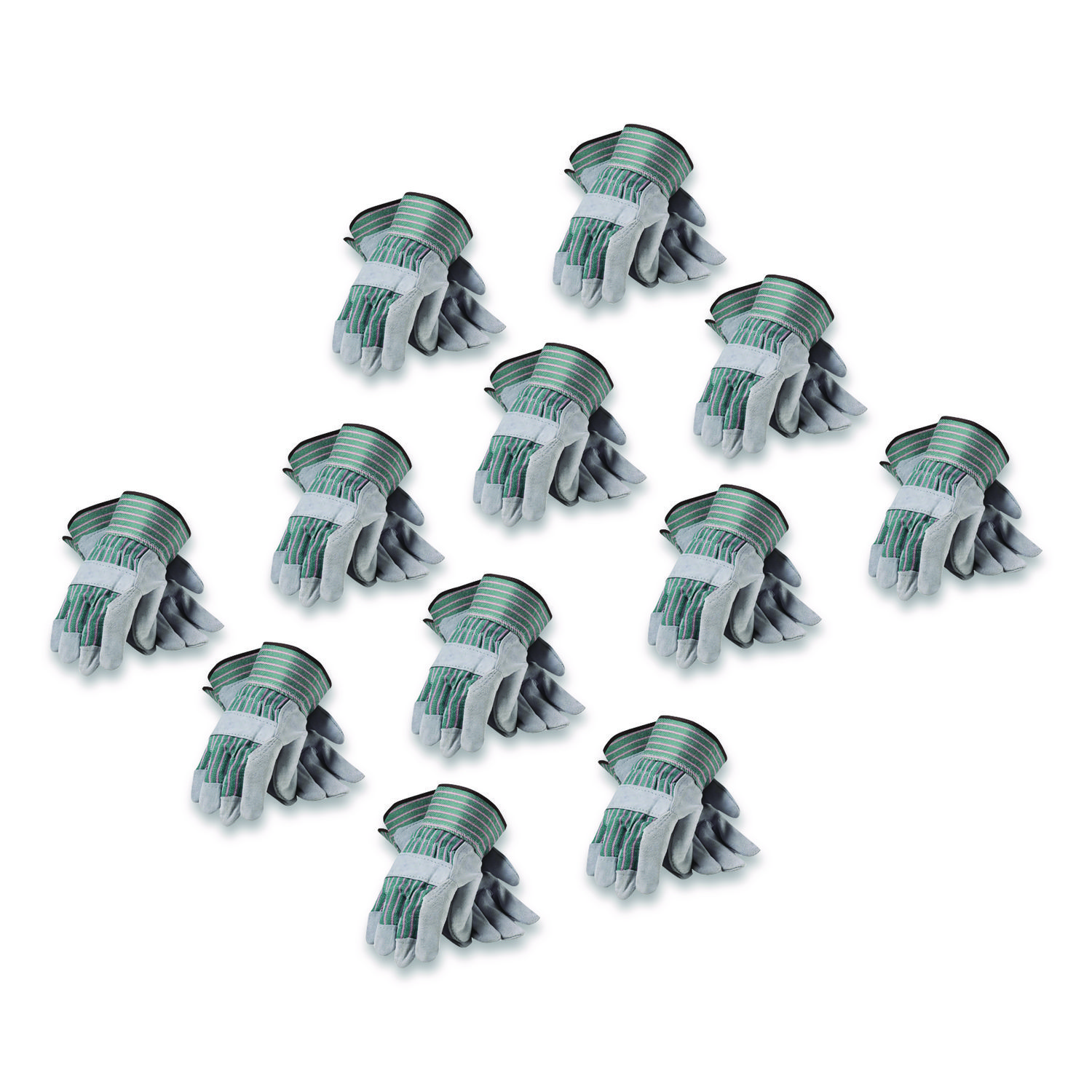 Bronze Series Leather/Fabric Work Gloves, Gunn Cut, Wing Thumb, Small (Size 7), Gray/Green, 12 Pairs