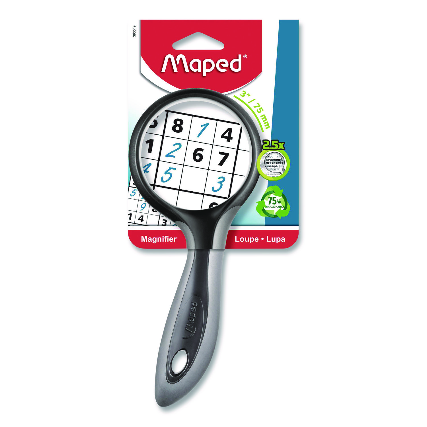 2.5X Soft Touch Large Magnifying Glass, Plastic Lens, 3" dia, Randomly Assorted Color