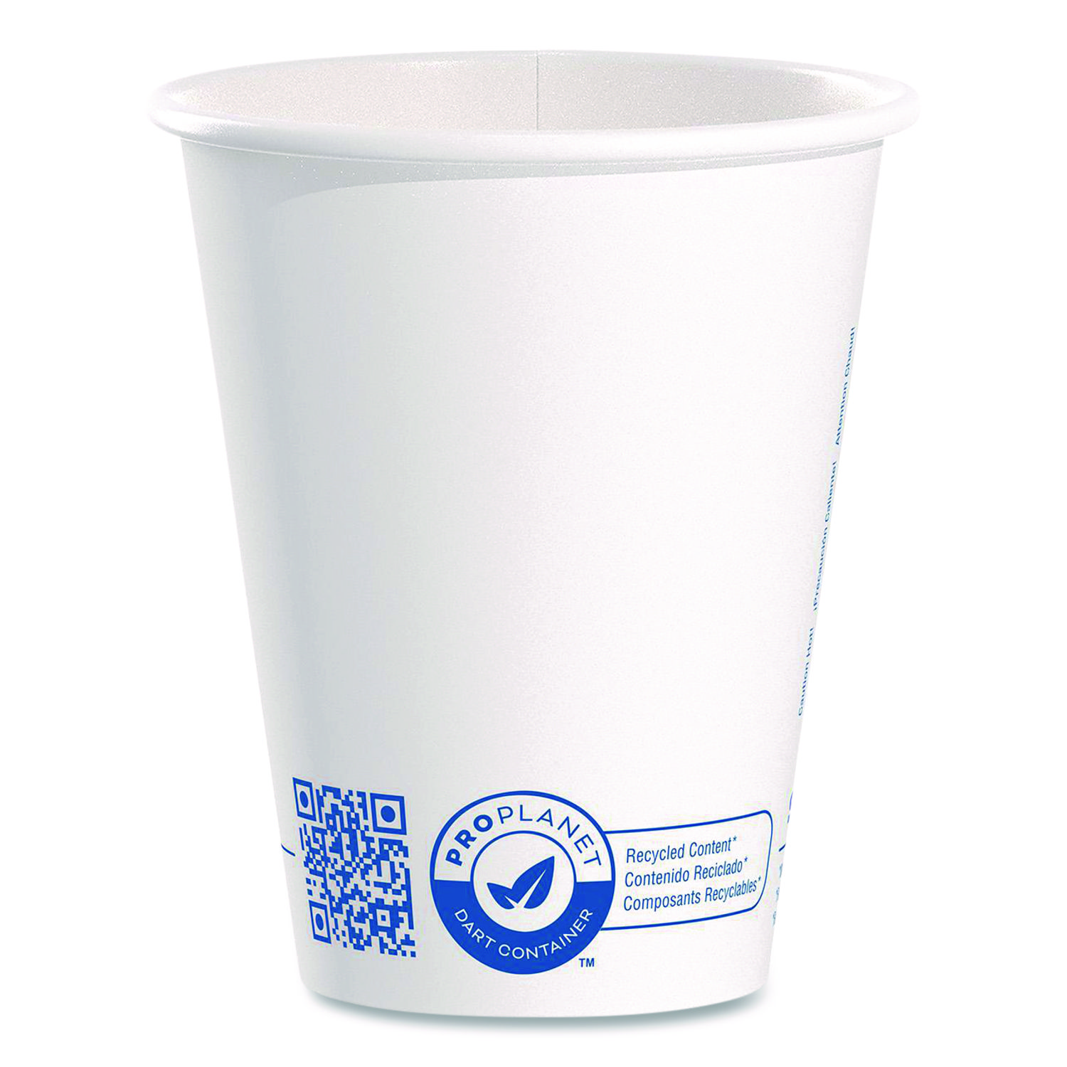 Recycled Content PCF Paper Hot Cups, ProPlanet Seal, 8 oz, White, 50/Pack