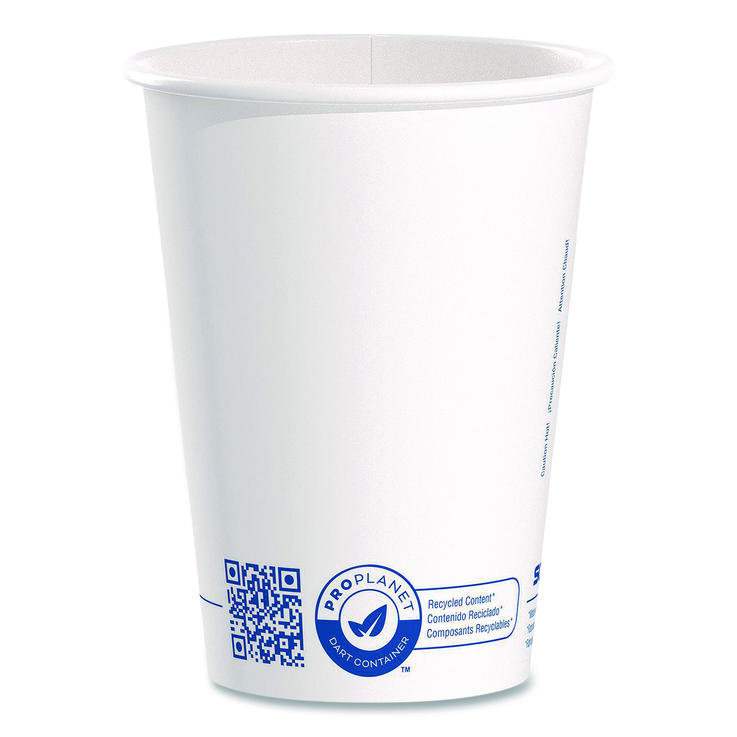 Recycled Content PCF Paper Hot Cups, ProPlanet Seal, 12 oz, White, 50/Pack