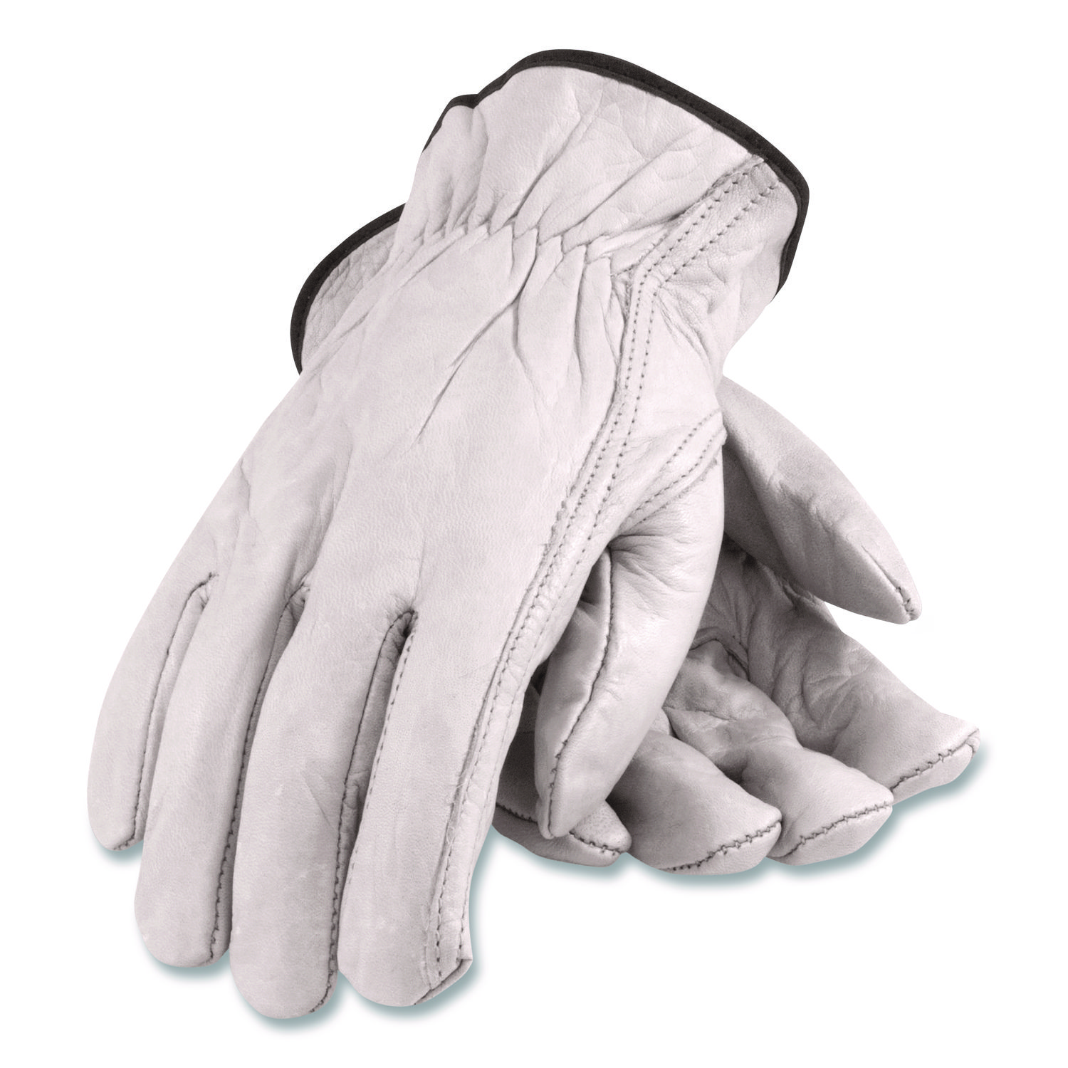 Top-Grain Pigskin Leather Drivers Gloves, Gunn Cut, Keystone Thumb, Large, Gray, Pair
