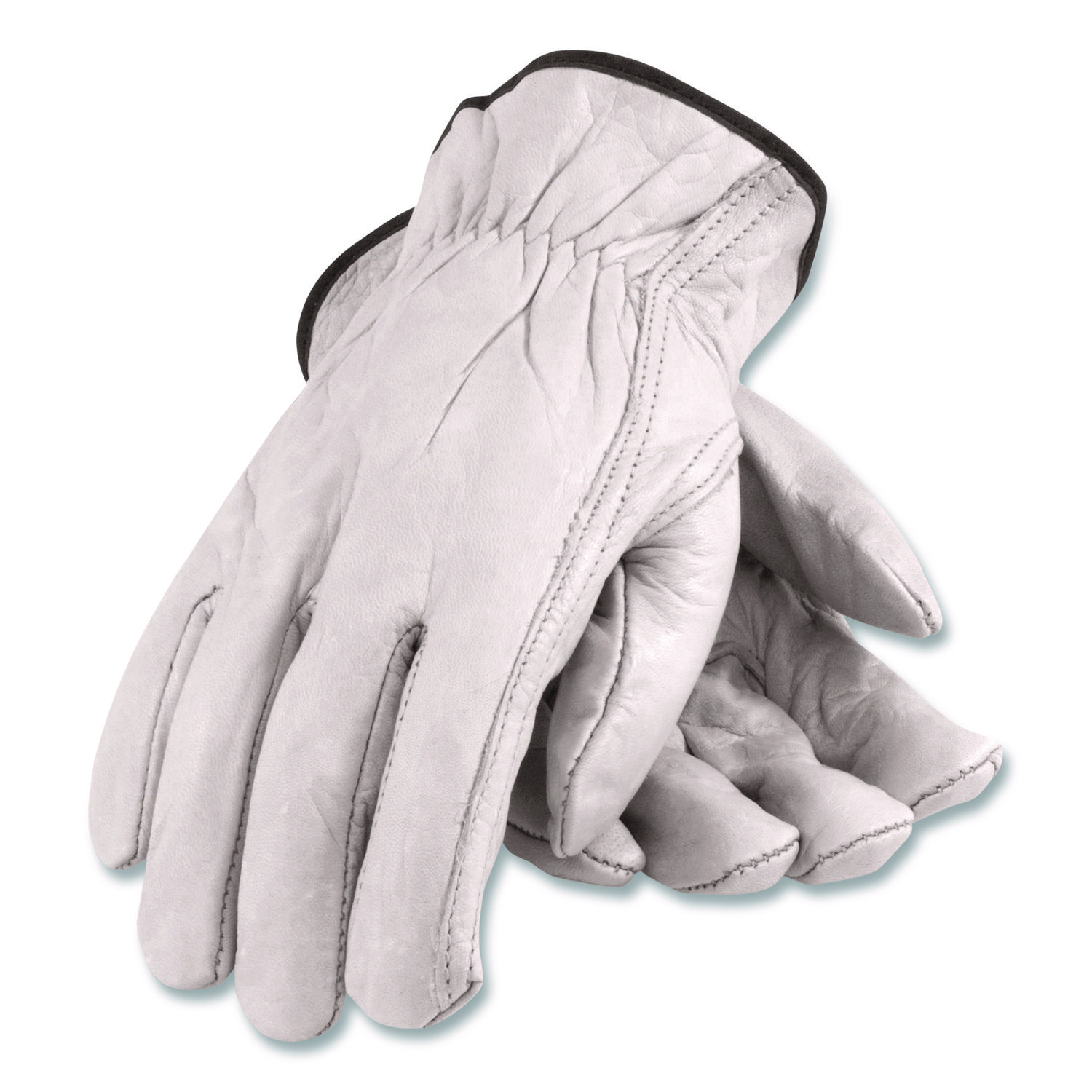 Top-Grain Pigskin Leather Drivers Gloves, Gunn Cut, Keystone Thumb, Medium, Gray, Pair