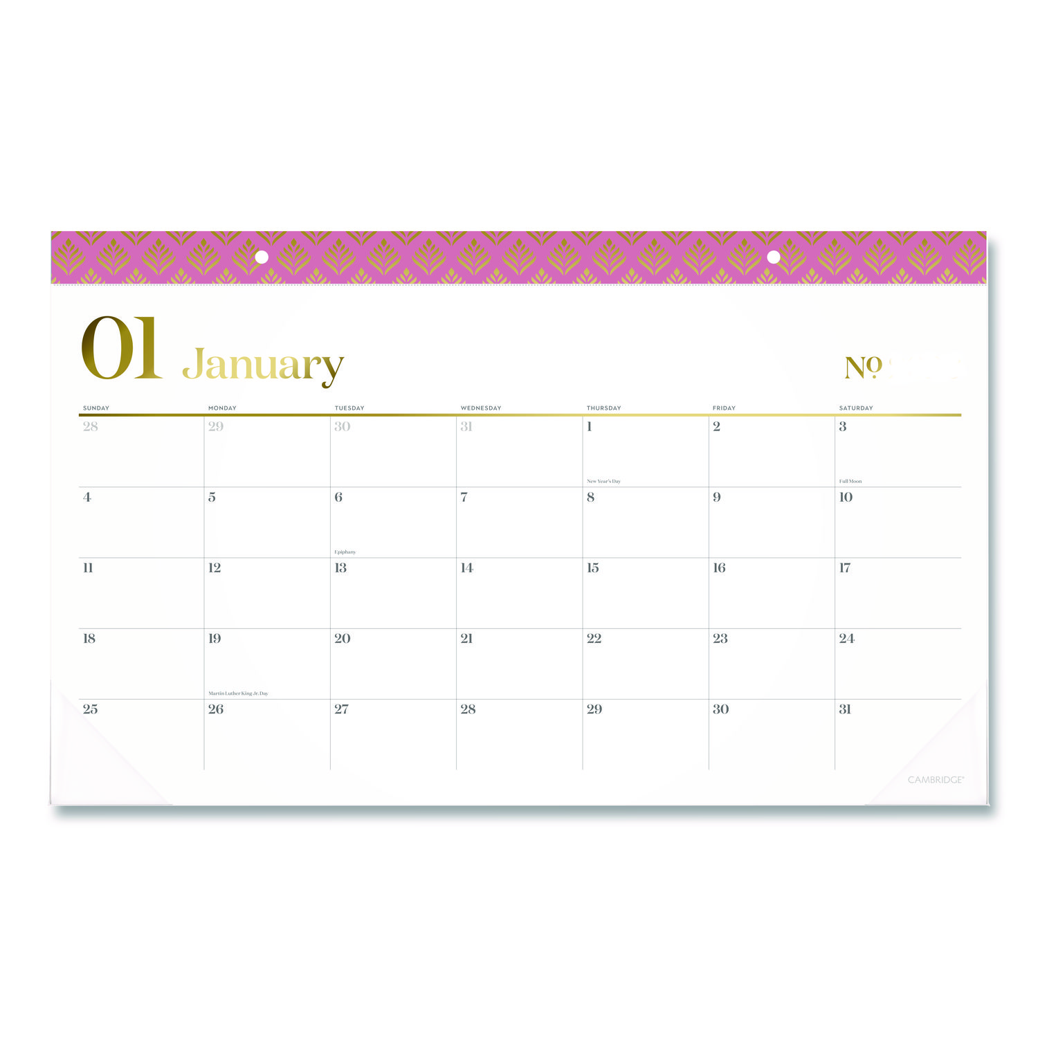 Workstyle Compact Deskpad, 17.75 x 11, White Sheets, Pink Headband/Clear Corners, 12-Month (Jan-Dec): 2026