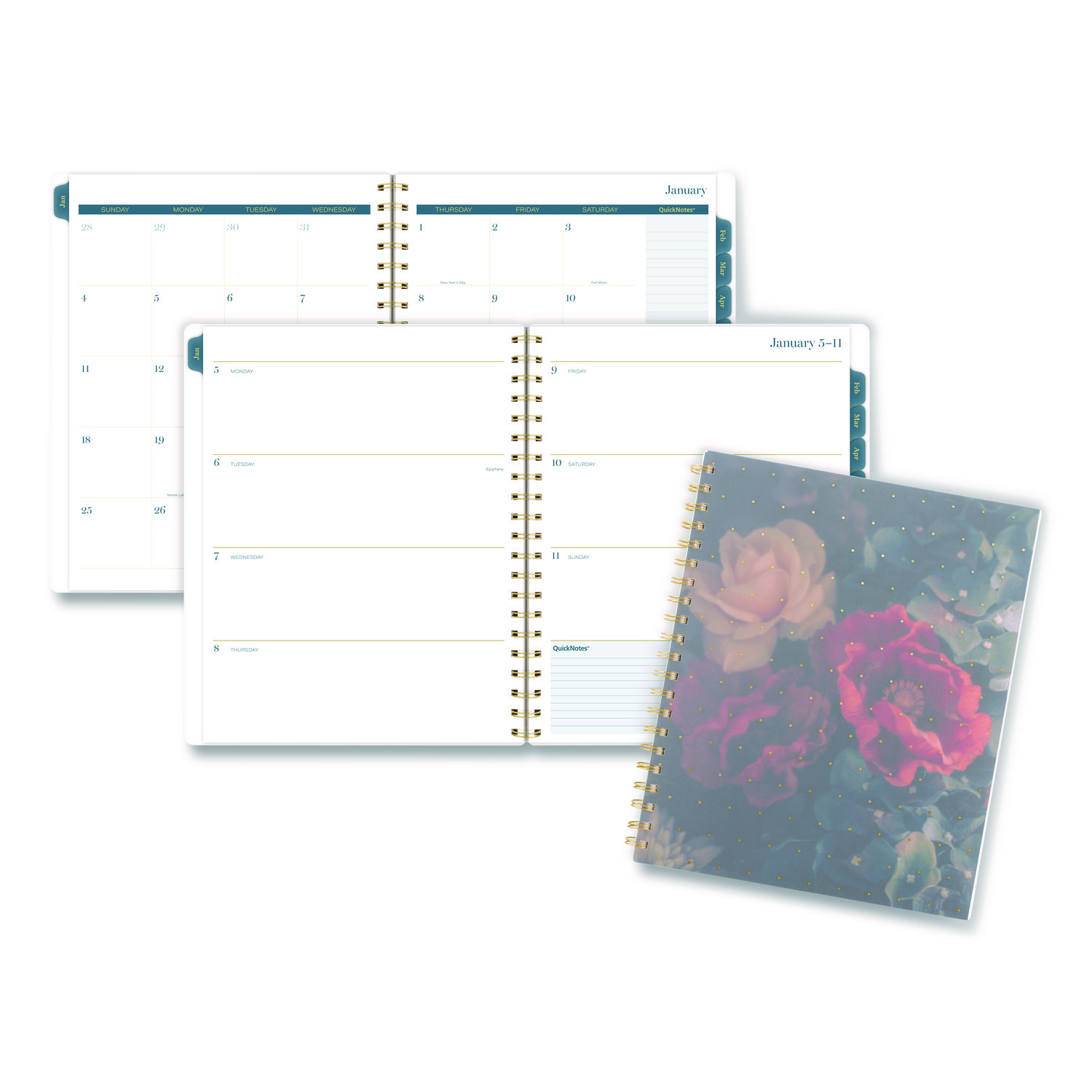 Midnight Garden Weekly/Monthly Planner, 11 x 8.5, Floral Artwork, Black/Pink/Green Cover, 12-Month (Jan-Dec): 2026