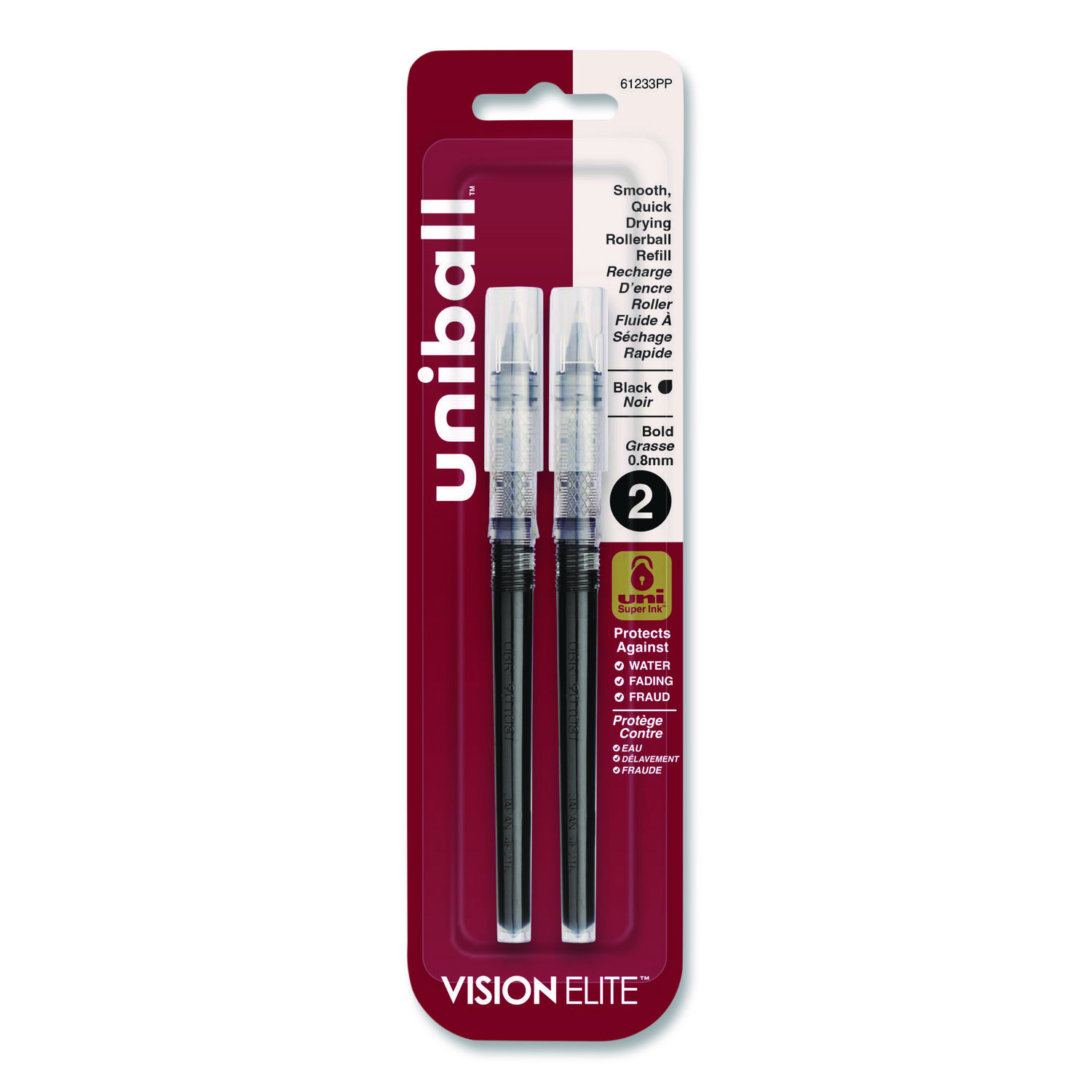 Refill for Vision Elite Roller Ball Pens, Bold Conical Tip, Black Ink, 2/Pack