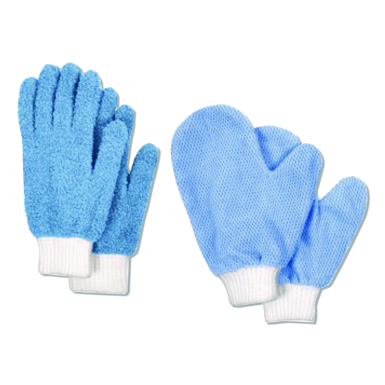 Microfiber Dusting Gloves and Mitts, Blue with White Cuffs, 2 Gloves, 2 Mitts