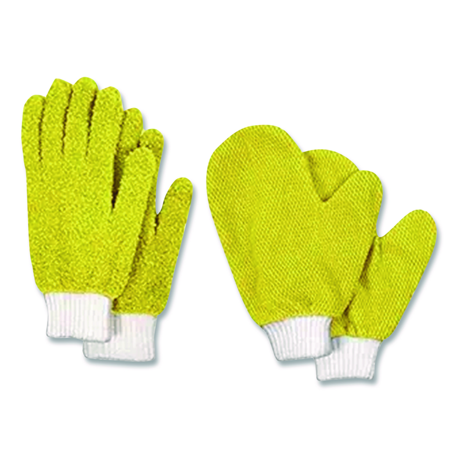 Microfiber Dusting Gloves and Mitts, Yellow with White Cuffs, 2 Gloves, 2 Mitts