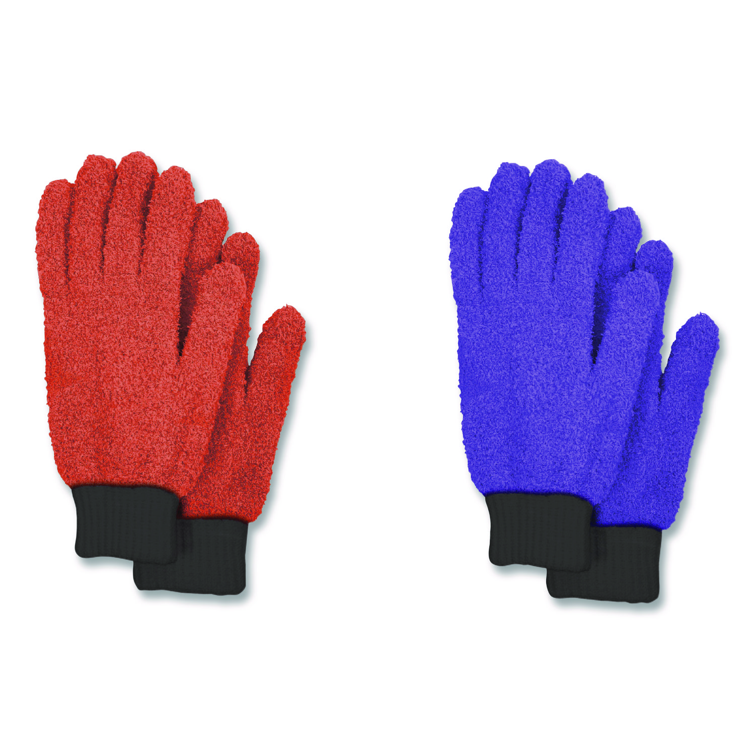 Microfiber Dusting Gloves, 2 Coral Gloves with Black Cuffs, 2 Purple Gloves with Black Cuffs