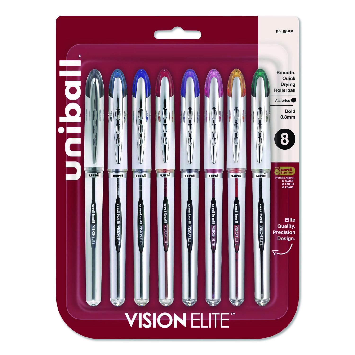 VISION ELITE Rollerball Pen, Stick, Bold 0.8 mm, Assorted Ink and Barrel Colors, 8/Pack