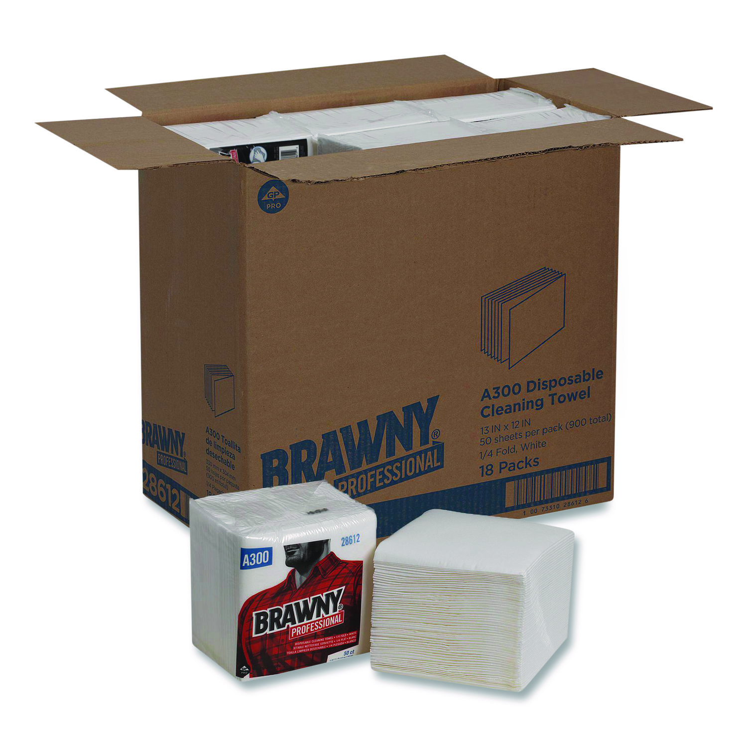 Professional Cleaning Towels, 1-Ply, 12 x 13, White, 50/Pack, 18 Packs/Carton