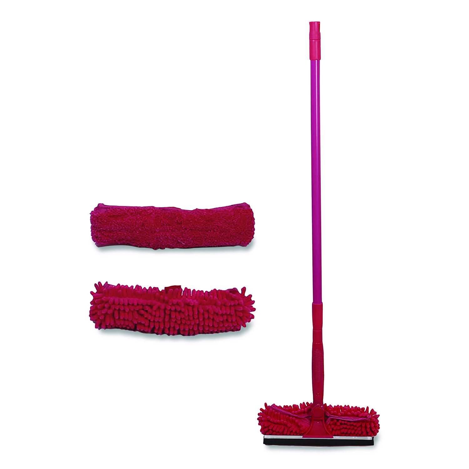 Window Cleaner Set, with Cleaning Heads, 11", 49" Plastic Handle, Raspberry